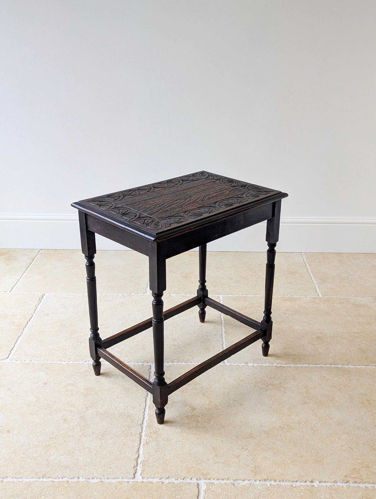 395.0 Antique Edwardian Carved Oak Occasional Table C.1910 photo