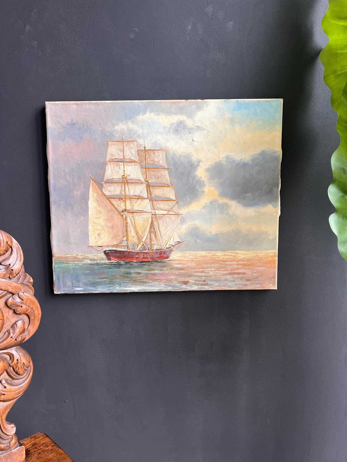 Vintage Ship Painting   Original Oil On Canvas Art photo furniture