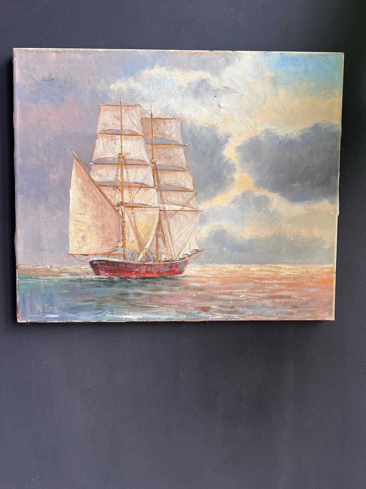 Vintage Ship Painting   Original Oil On Canvas Art photo Art