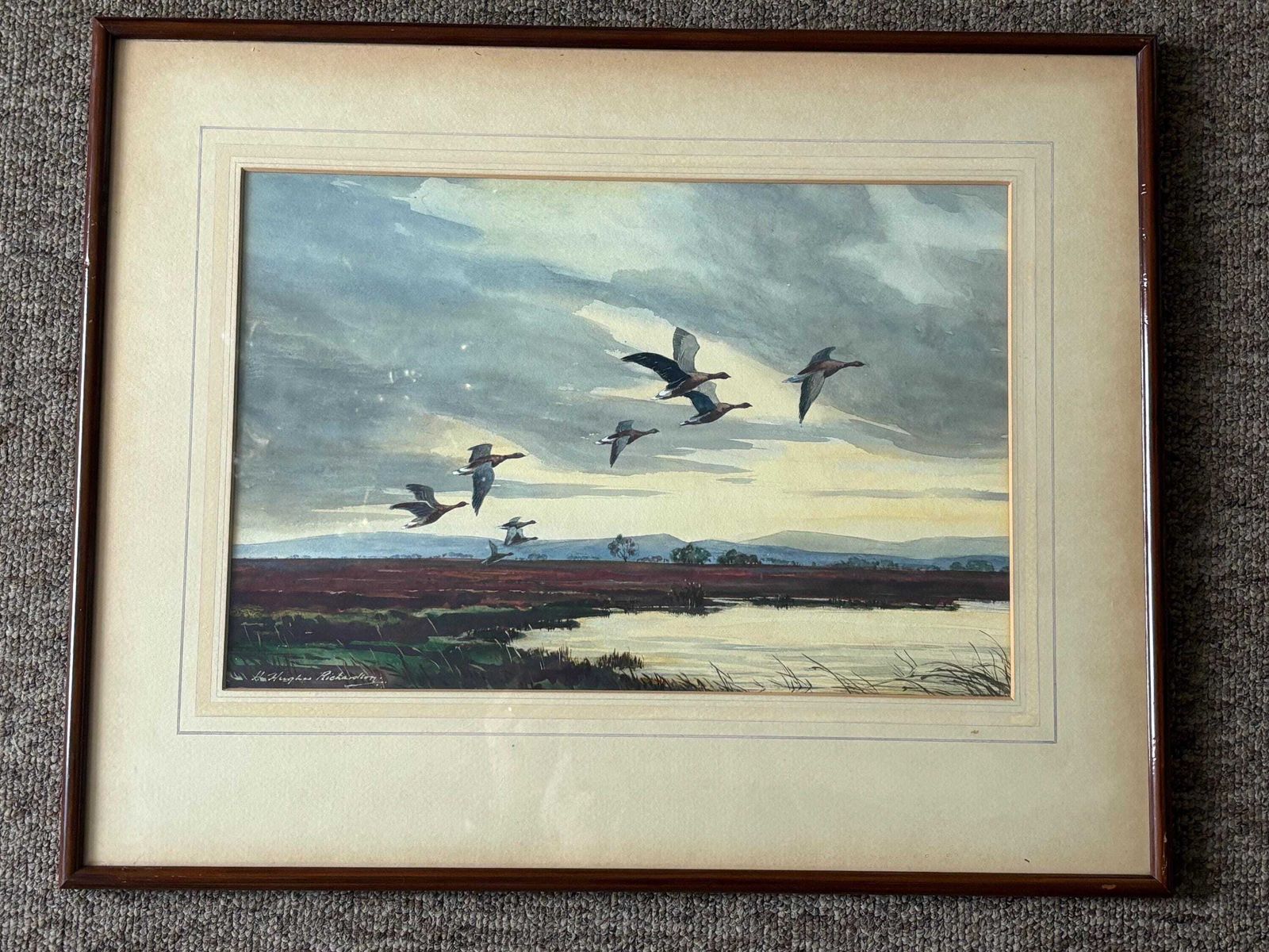 Henry Hughes Richardson ‘Wild Geese In Flight’ Original Watercolour C.1960
