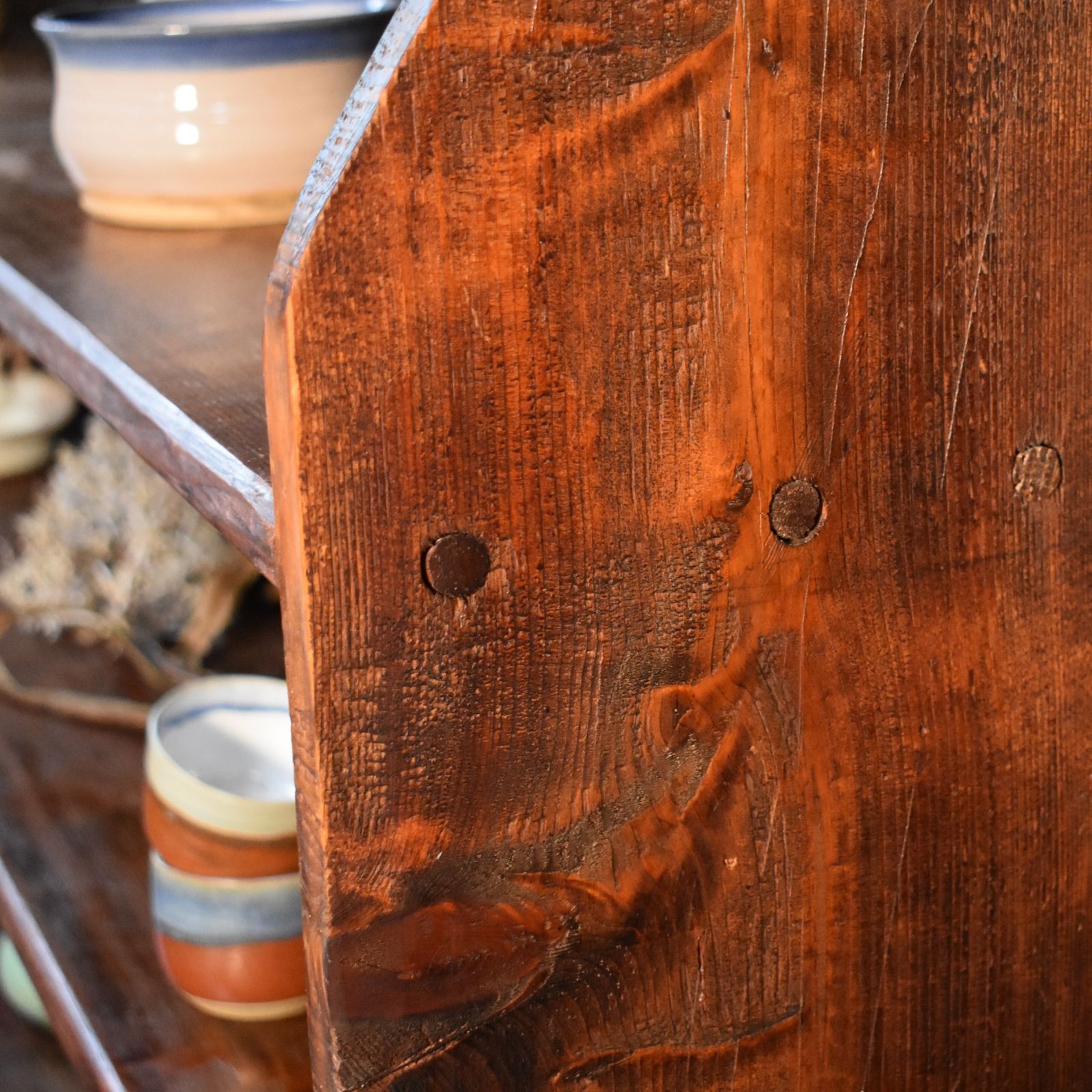 Antique Rustic Farmhouse Elm & Pine Pegged Plate Rack Large Dresser Wall Shelves photo buy