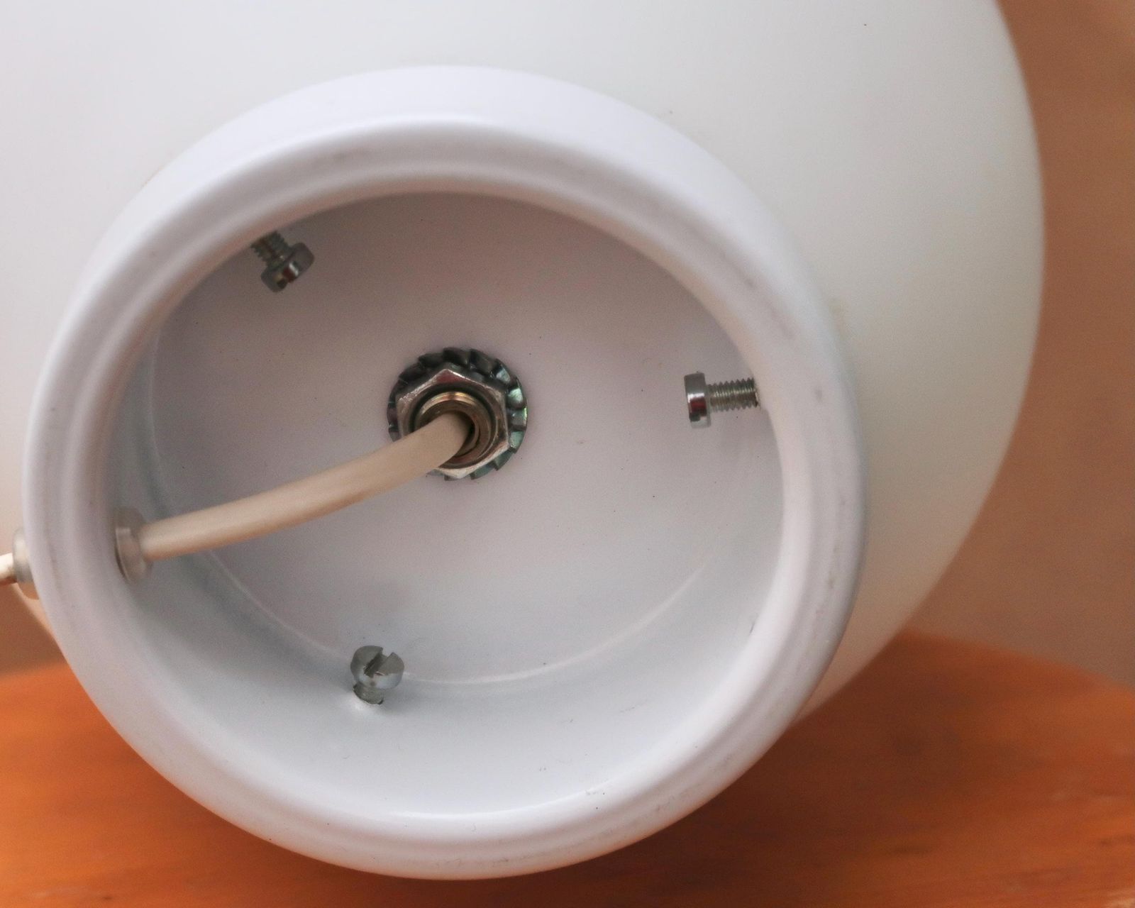 French Egg Lamp By Domec Vianne, White Opaque Glass, 1970s / Design, Pure, Minimalist, Light Lighting, Home Decor photo vinterior