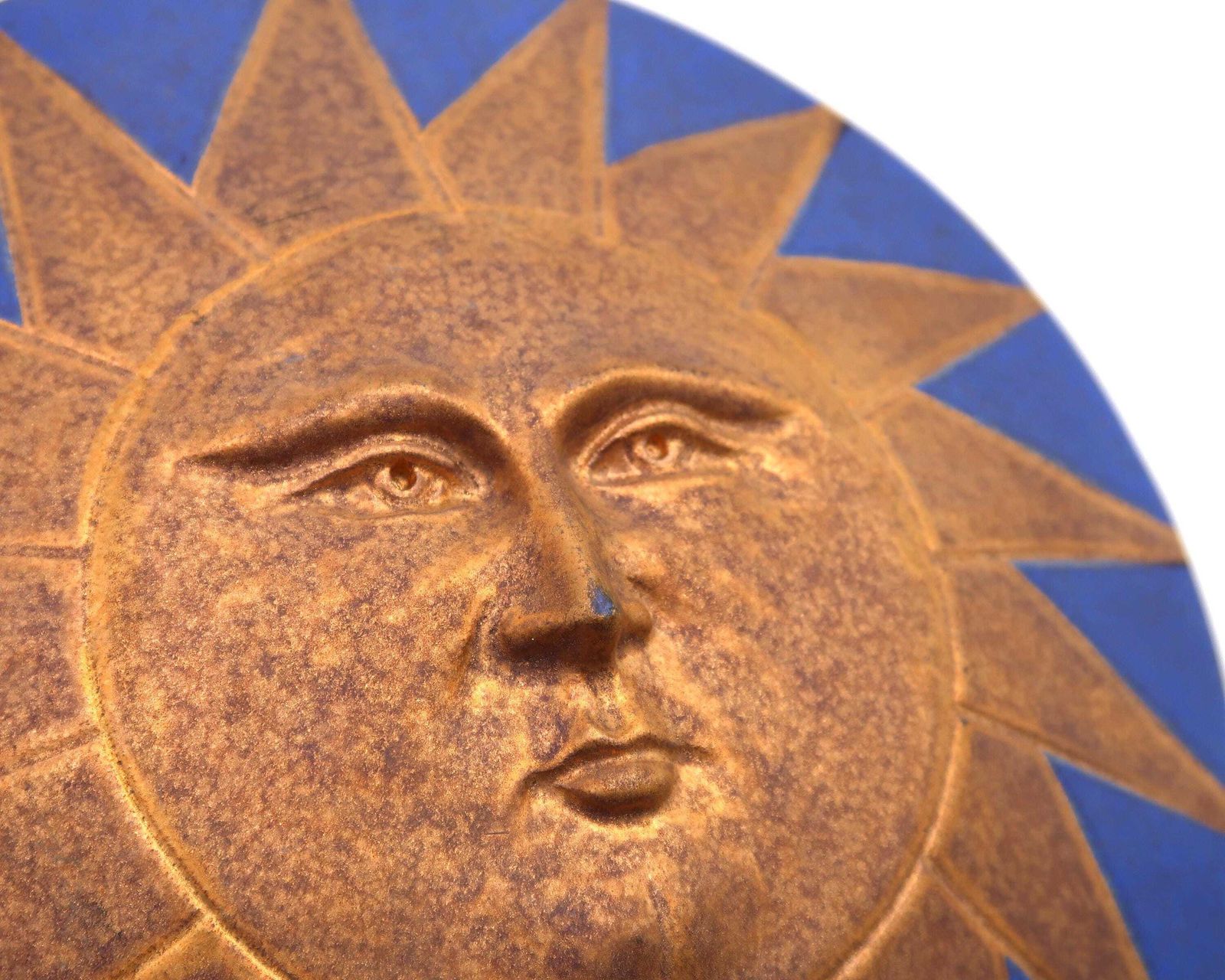 Wall Blue And Gold Ceramic Sunface Signed Toschi, 1990s / Sun, Round, Relief, Italy, Italian Home Decor, Nineties photo for sale