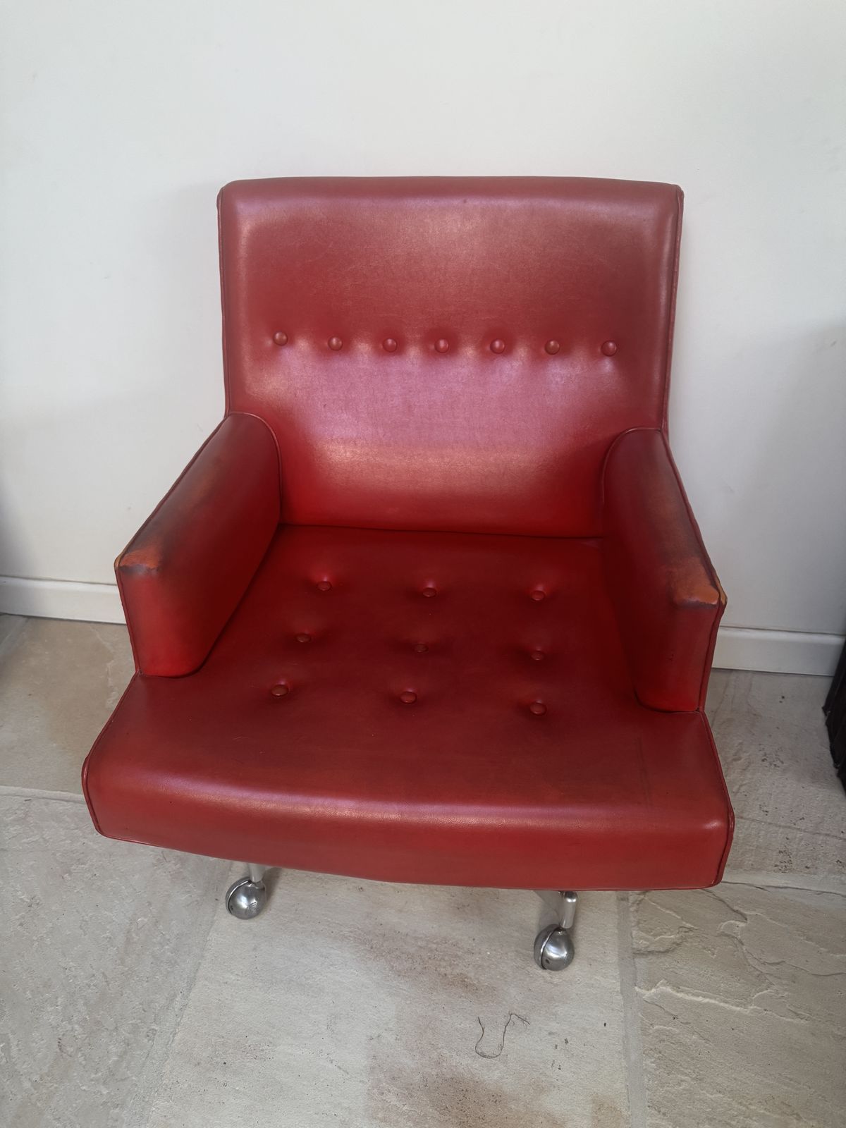 Retro Red Vinyl Swivel Lounge Chair photo furniture