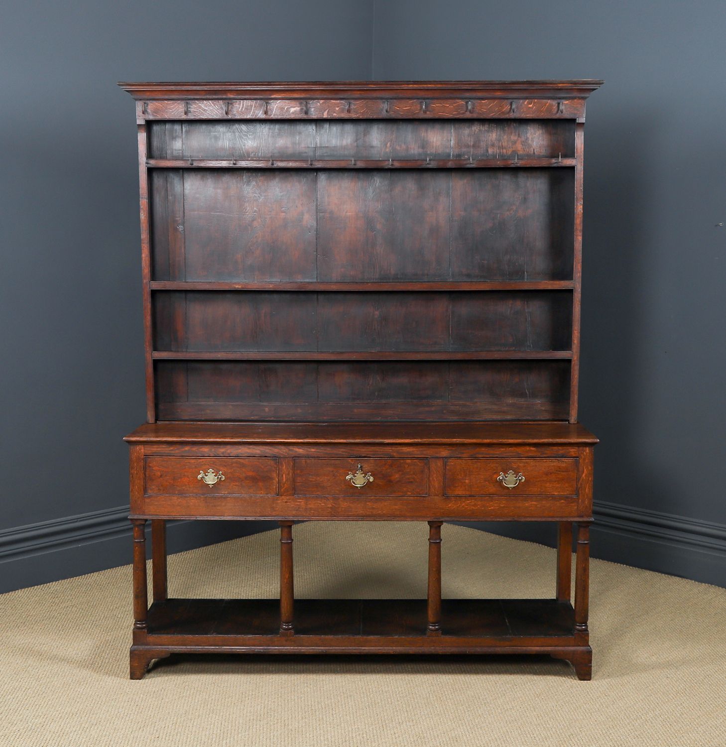 Antique Welsh Oak Joined Pot Board Dresser Base & Rack Sideboard (Circa 1800) photo vintage