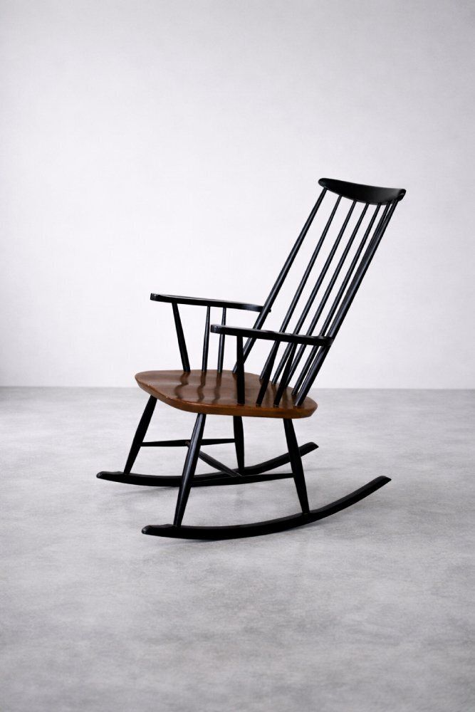 Mid Century Finnish Modern Wooden Rocking Chair By Ilmari Tapiovaara For Asko, 1960s