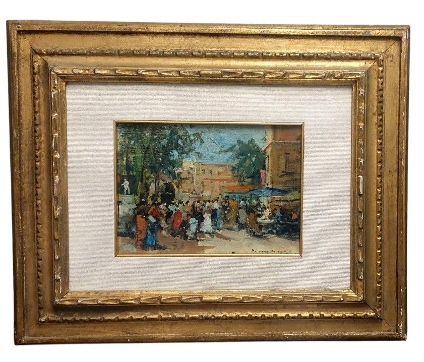 Francesco Di Marino Naples 1892/1954 Oil On Table Market Scene