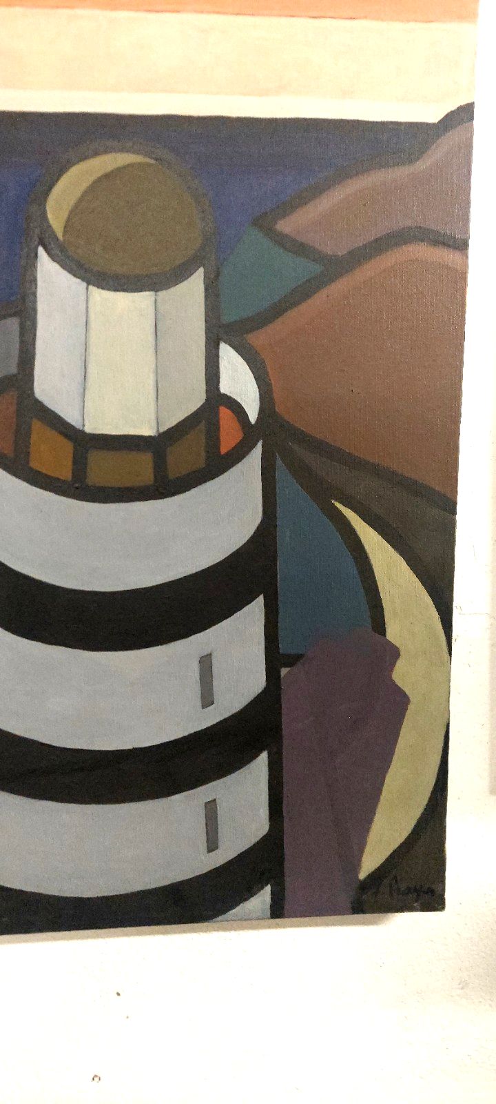 Oil Painting On Canvas "Il Lighthouse" Franco Prayer (1924) 60x50 Cm photo furniture