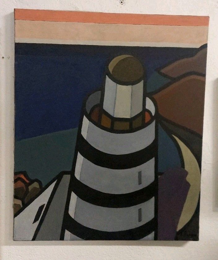 Oil Painting On Canvas "Il Lighthouse" Franco Prayer (1924) 60x50 Cm photo buy