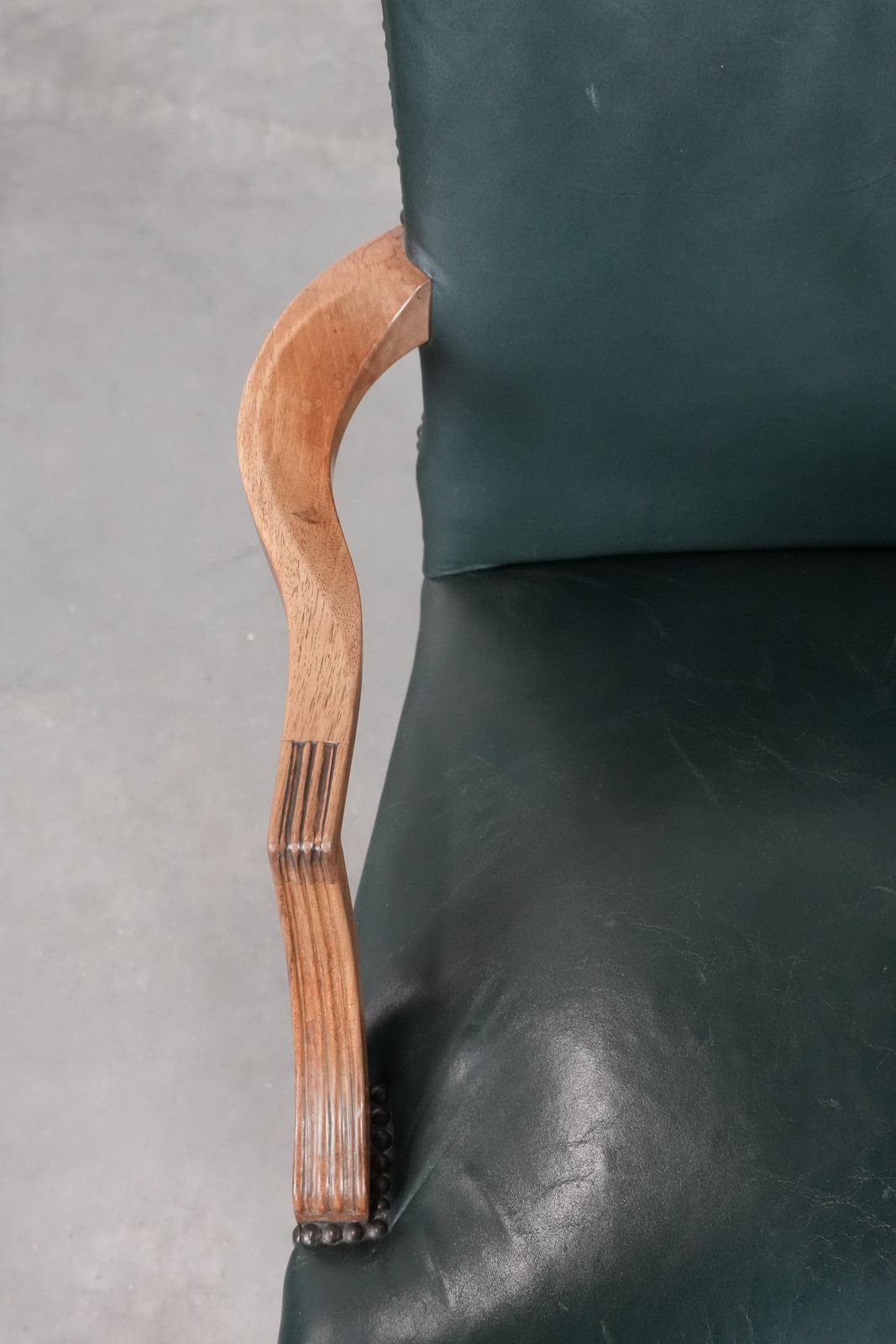 Old English Cowhide And Wooden Gainsborough Side/Office Chair In A Beautiful Green/Moss Green Color photo buy