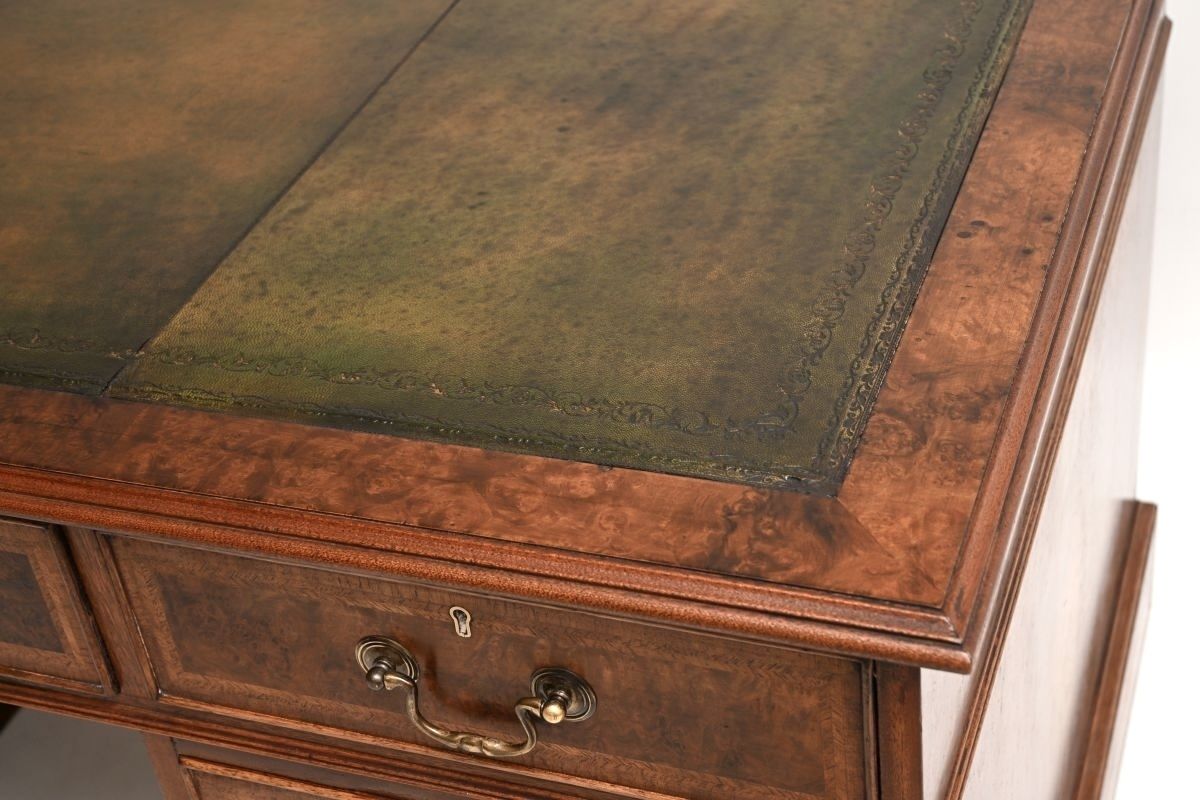 photo furniture Antique Burr Walnut Leather Top Pedestal Desk