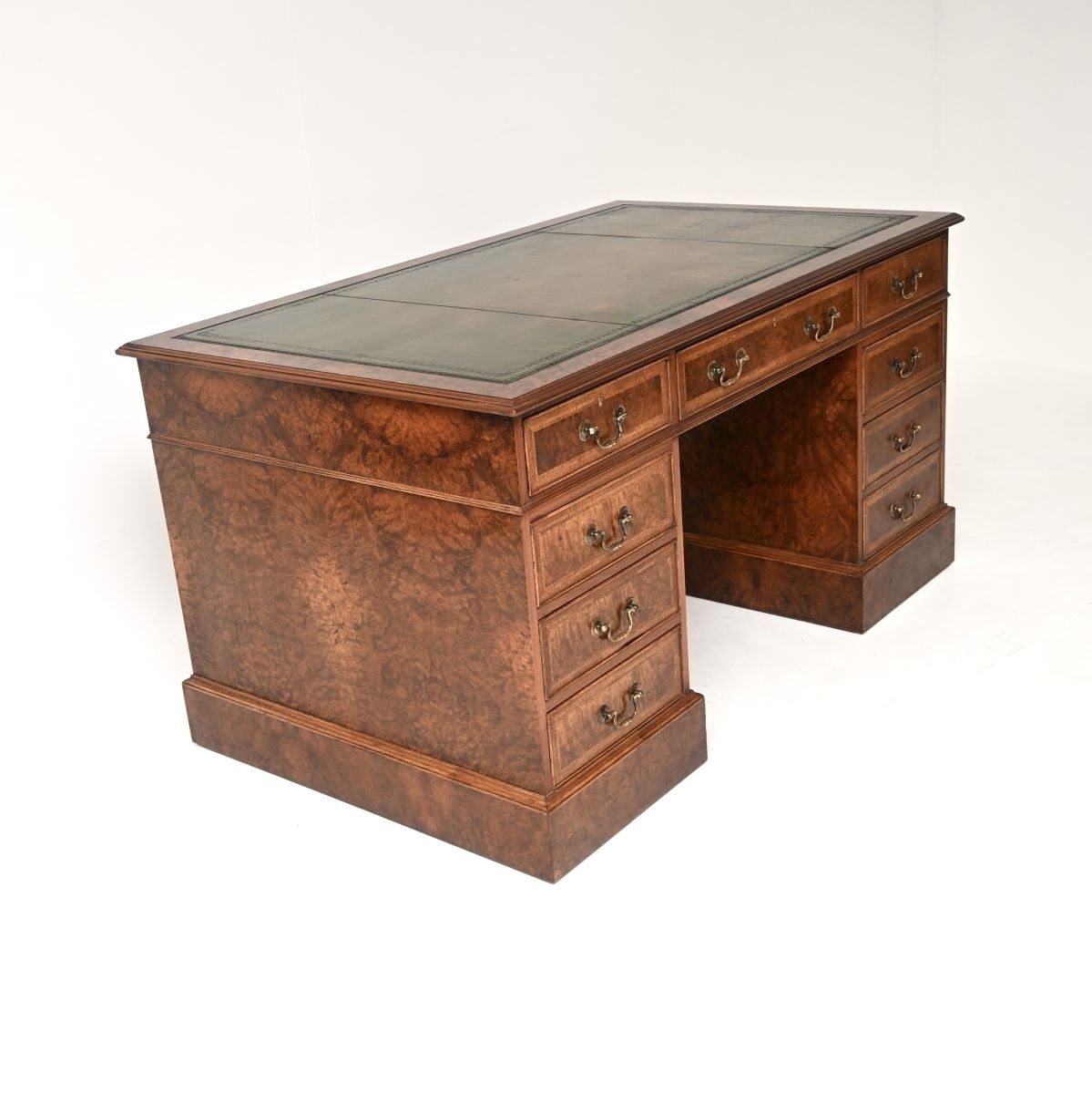 photo for sale Antique Burr Walnut Leather Top Pedestal Desk
