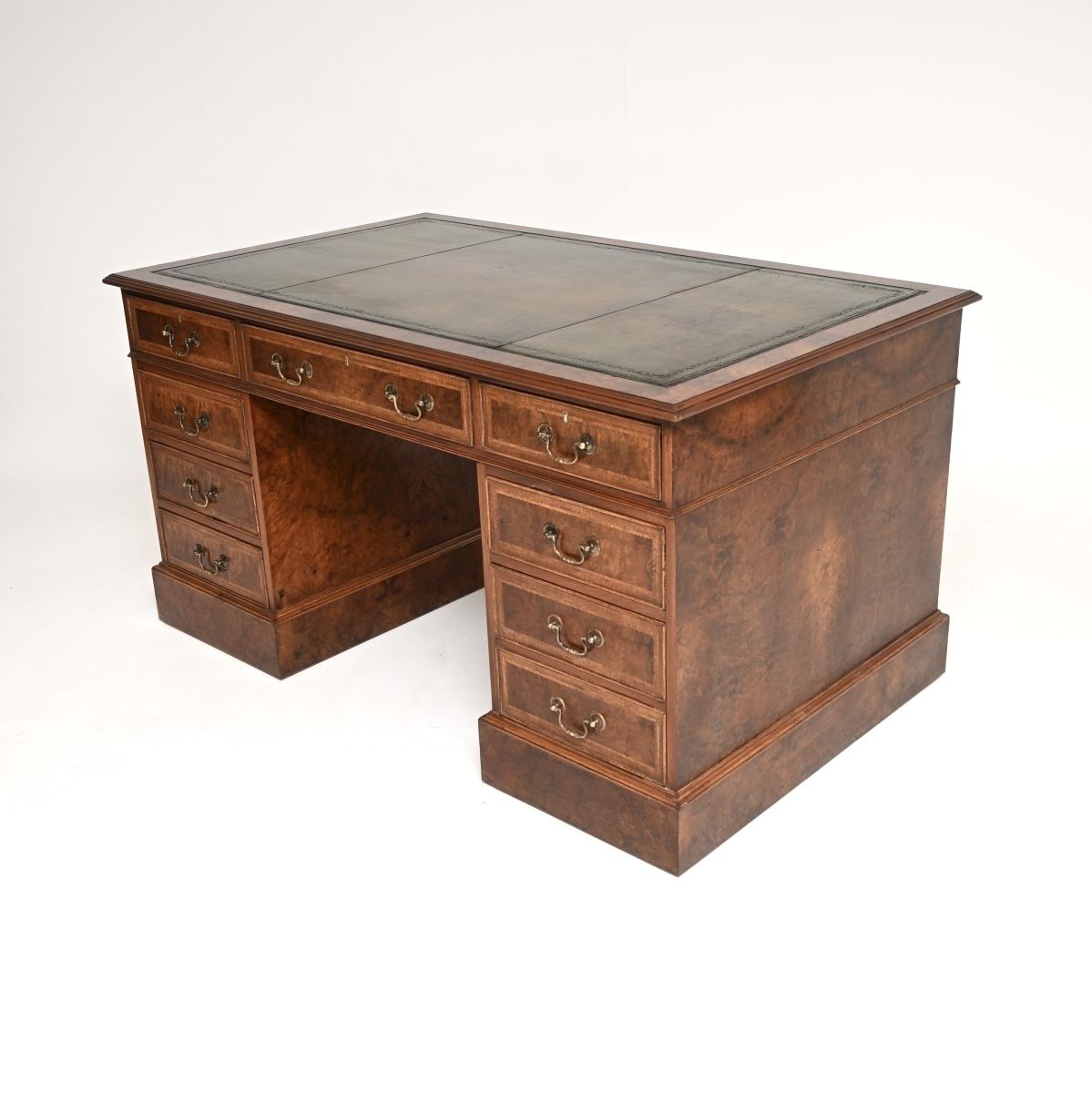 Furniture Antique Burr Walnut Leather Top Pedestal Desk photo