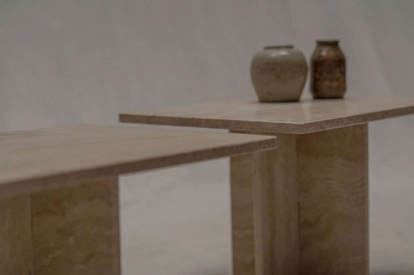 Set Of Two Italian Travertine Side Tables, 1970s. photo vinterior