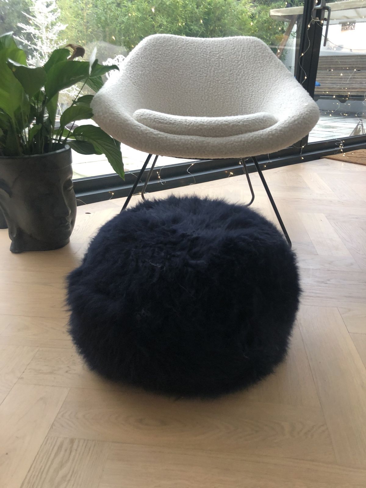 Dark Navy Blue Sheepskin Footstool, Sheepskin Pouffe , Fluffy Pouffe, Sheepskin, Footstool, Pouffe, Navy Sheepskin,