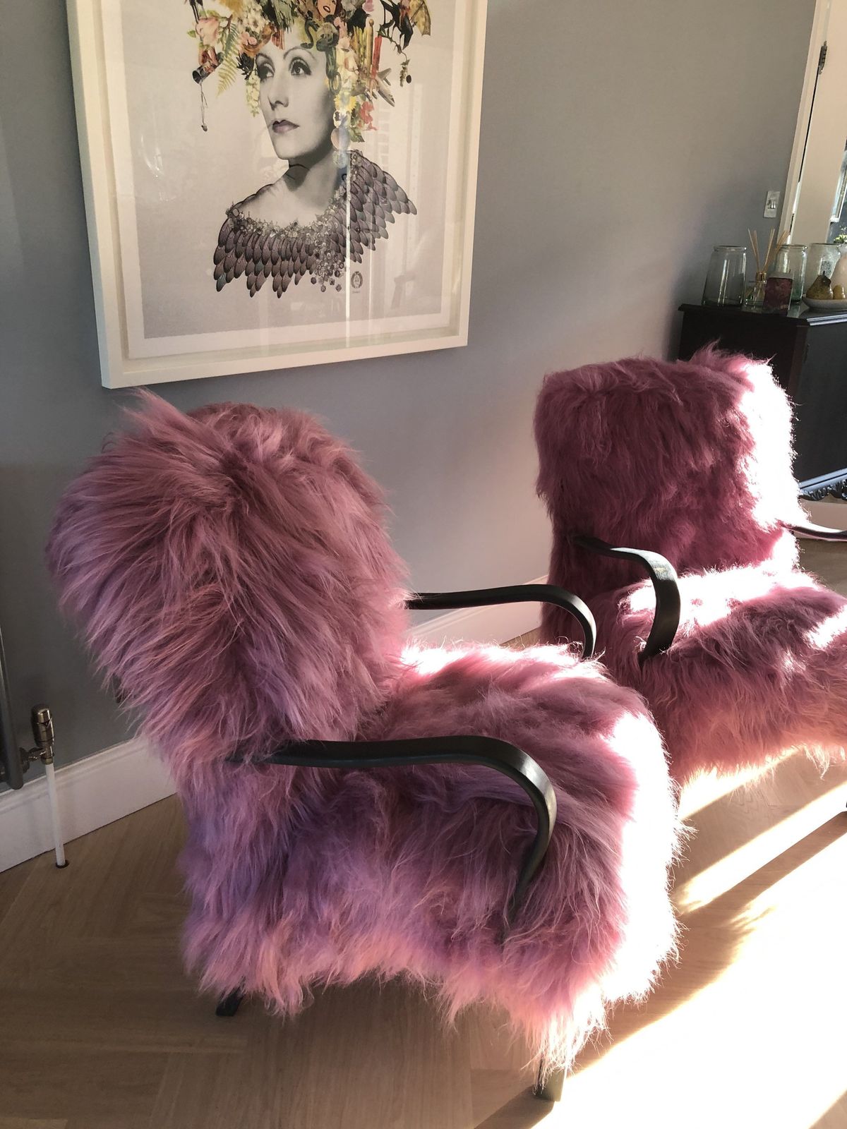 Pink Icelandic Sheepskin Bentwood Armchair photo vinterior