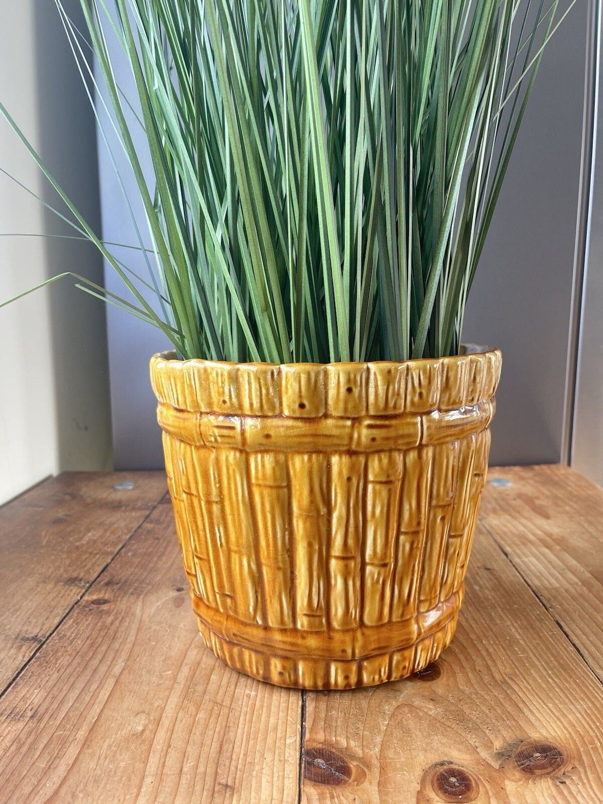 Antique Aesthetic Movement English Majolica Bamboo Planter Plant Pot Jardiniere DR Christopher Dresser Ault Linthorpe Style photo 225.0