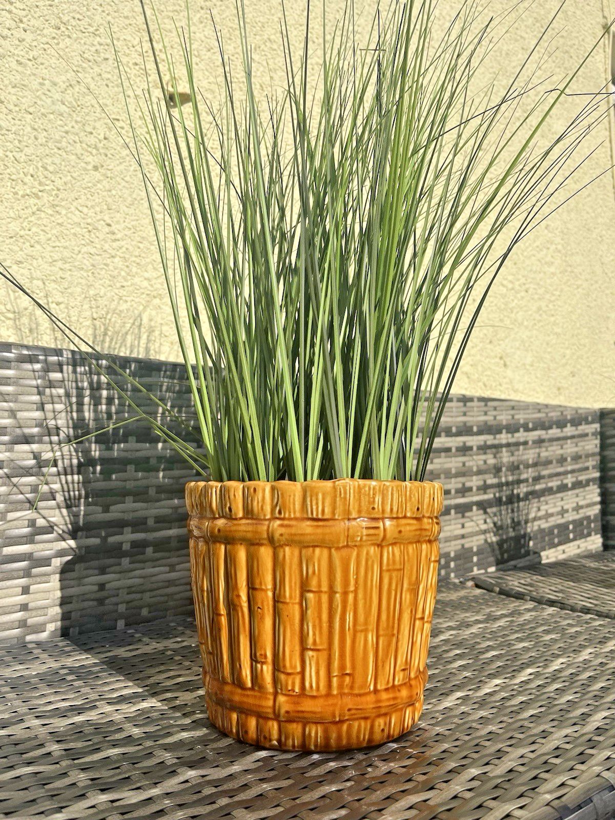 Antique Aesthetic Movement English Majolica Bamboo Planter Plant Pot Jardiniere DR Christopher Dresser Ault Linthorpe Style photo vintage