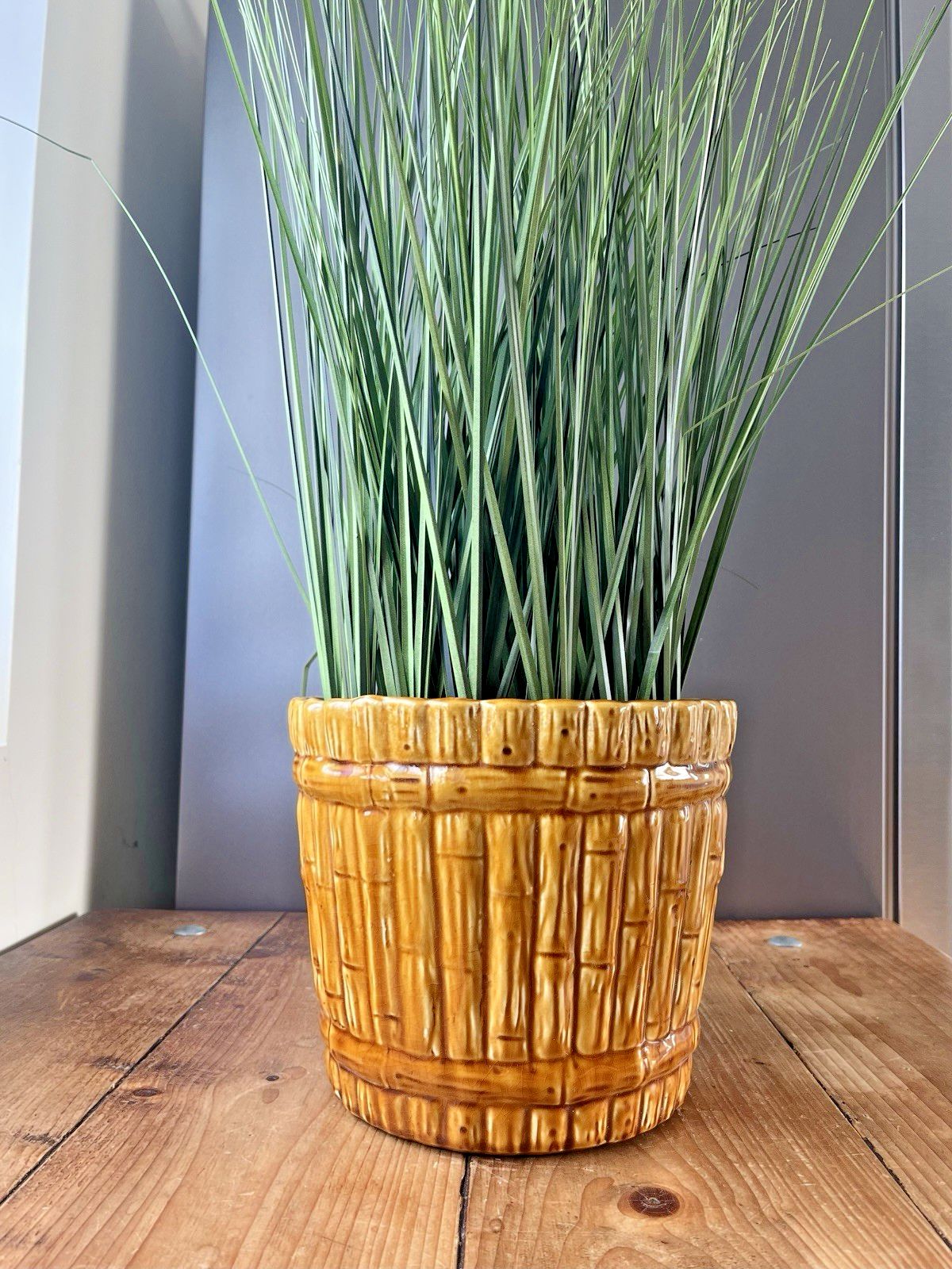 photo for sale Antique Aesthetic Movement English Majolica Bamboo Planter Plant Pot Jardiniere DR Christopher Dresser Ault Linthorpe Style