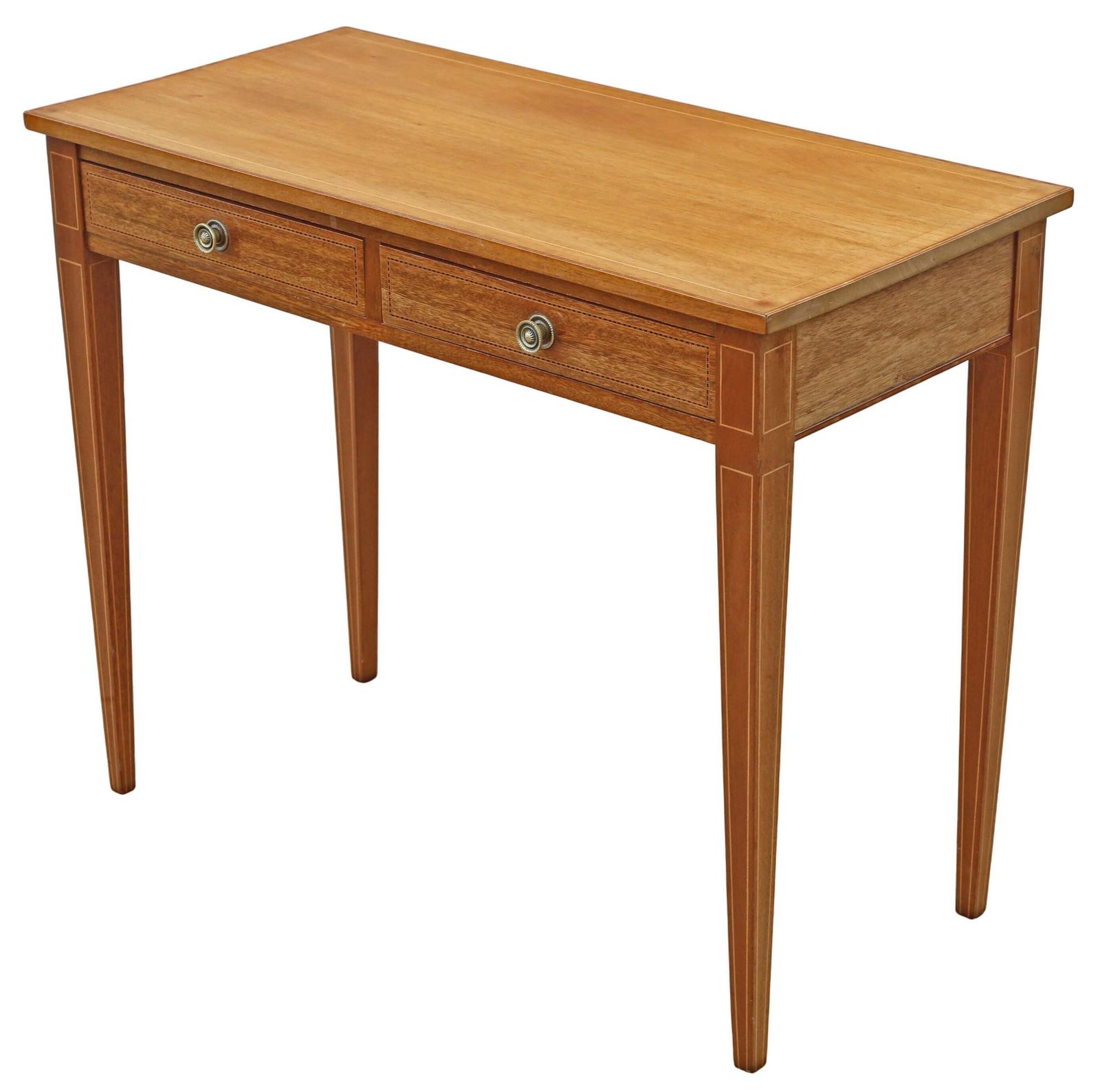 Antique Fine Quality Edwardian C.1905 Inlaid Satin & Red Walnut Writing / Dressing Table Desk