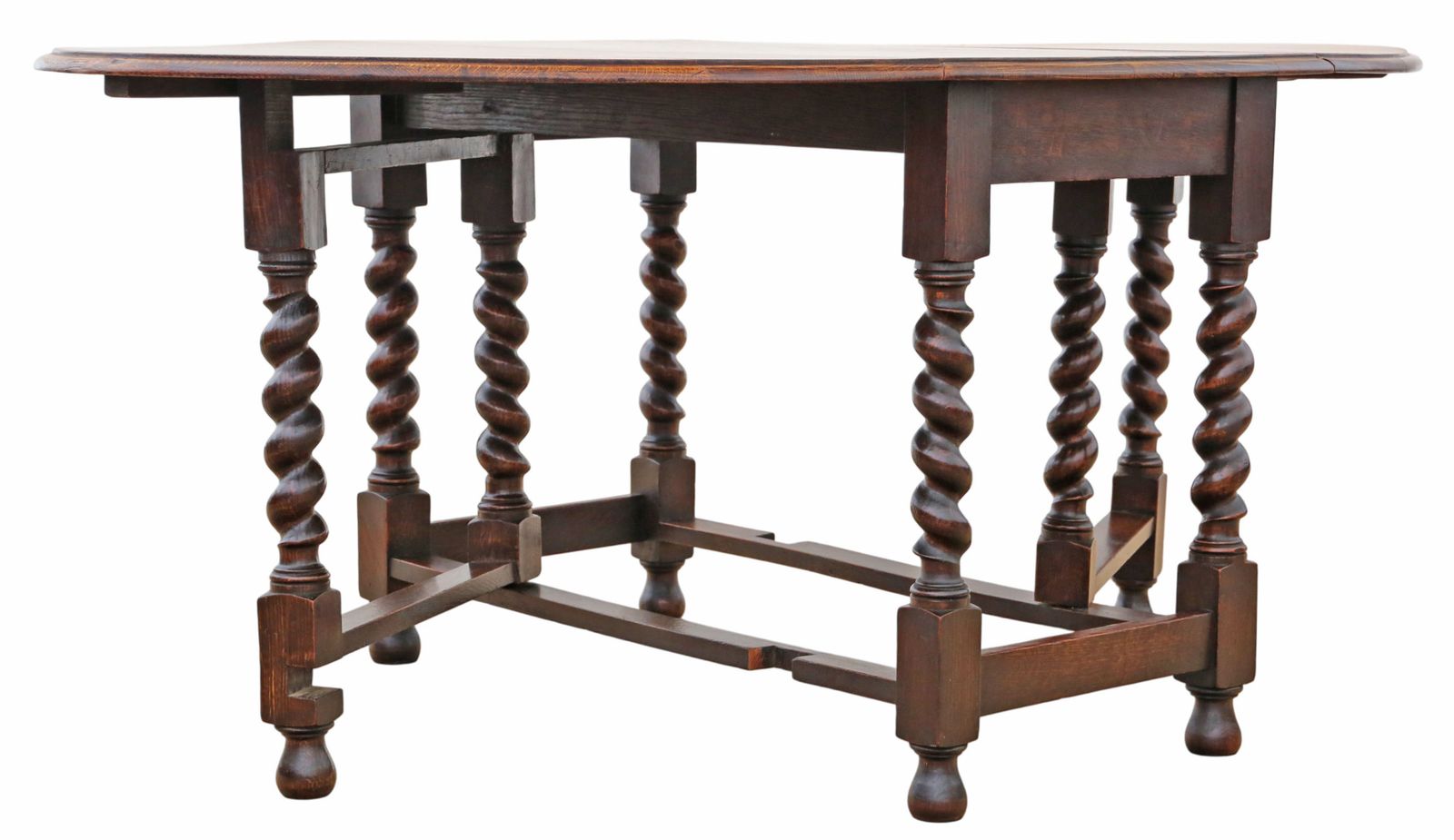 Antique C.1920 Oak Barley Twist Gateleg Drop Leaf Dining Table – Large, Fine Quality photo for sale