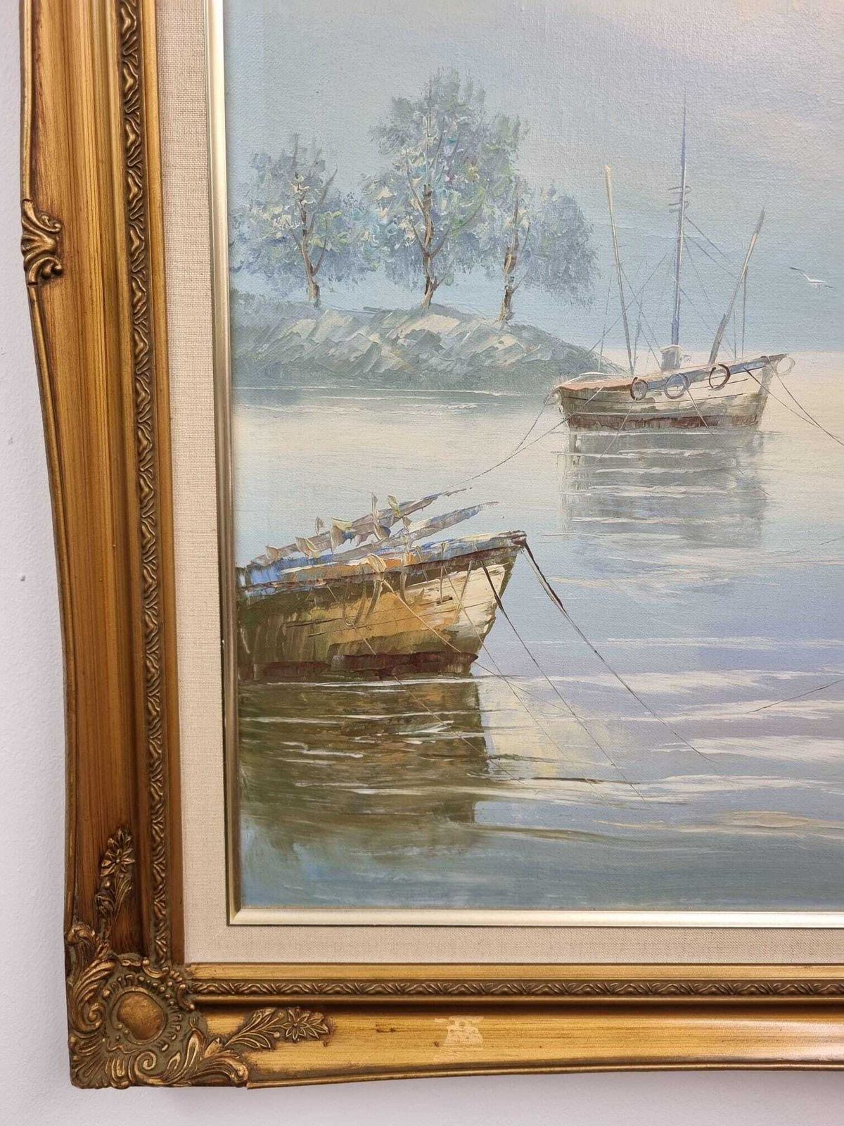 Vintage Large Oil Painting On Canvas / Seascape / Signed / C1950 photo for sale