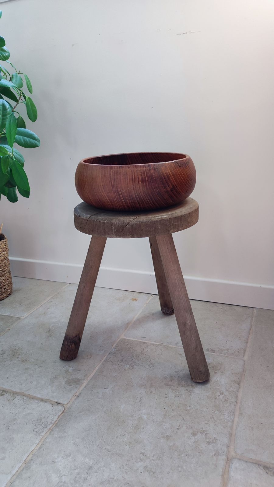 photo for sale Vintage French Tripod Stool, Primitive French Stool Perriand Style