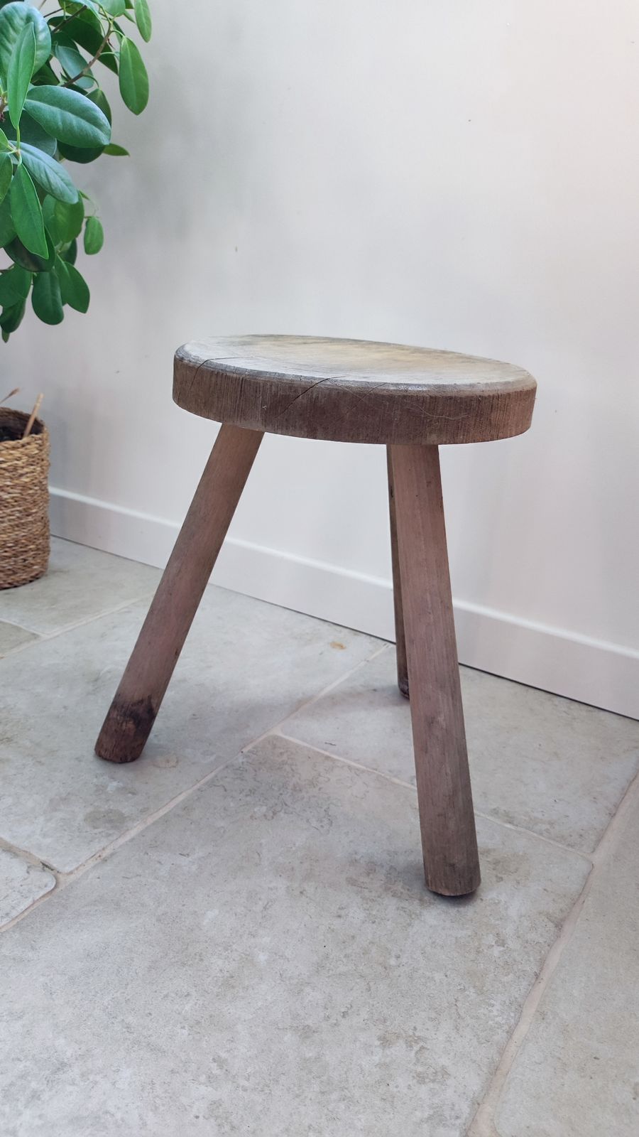 200.0 Vintage French Tripod Stool, Primitive French Stool Perriand Style photo