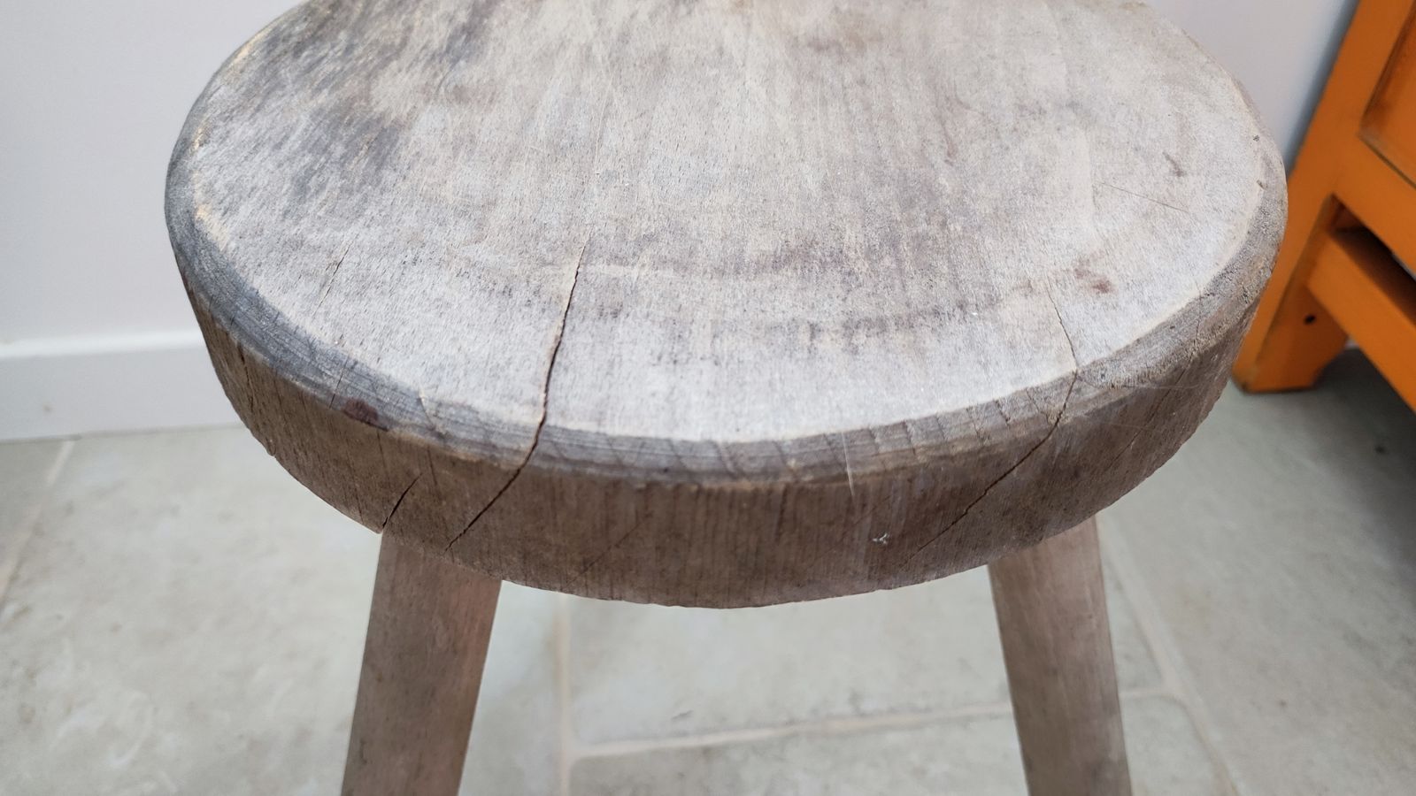 photo vinterior Vintage French Tripod Stool, Primitive French Stool Perriand Style