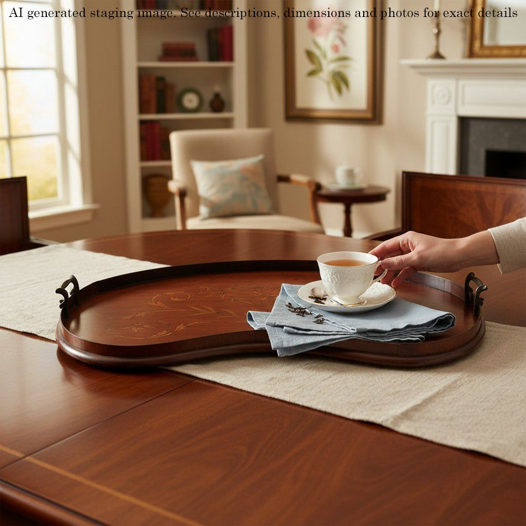 Antique 19th Century Fine Quality Inlaid Mahogany Kidney Shaped Serving Tray photo furniture