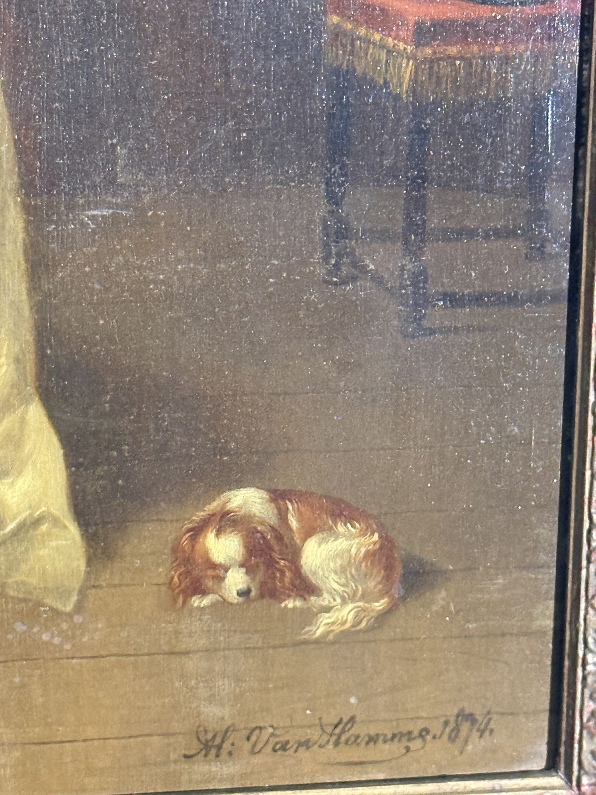 19th Century Signed Oil Painting By Alexis Van Hamme (1874) – Belgian Interior Genre Scene photo 2515.0
