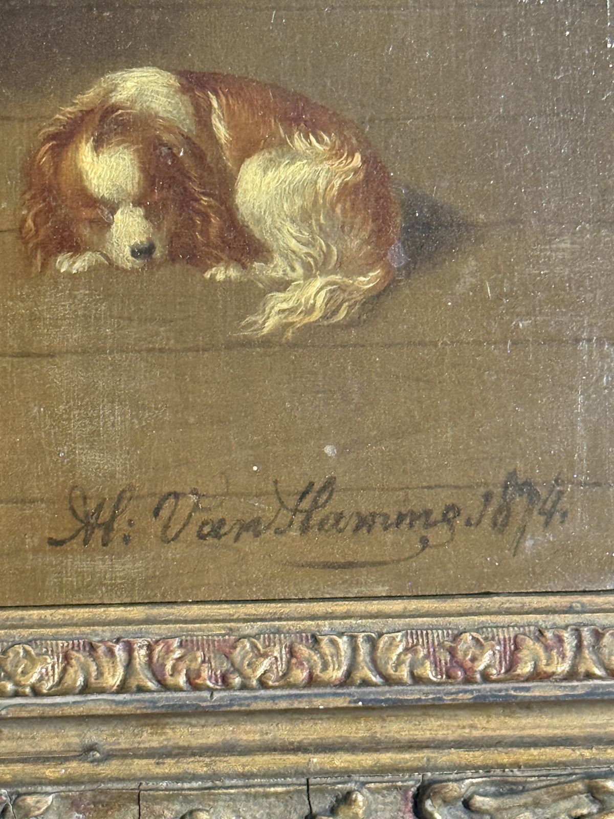 19th Century Signed Oil Painting By Alexis Van Hamme (1874) – Belgian Interior Genre Scene photo vinterior