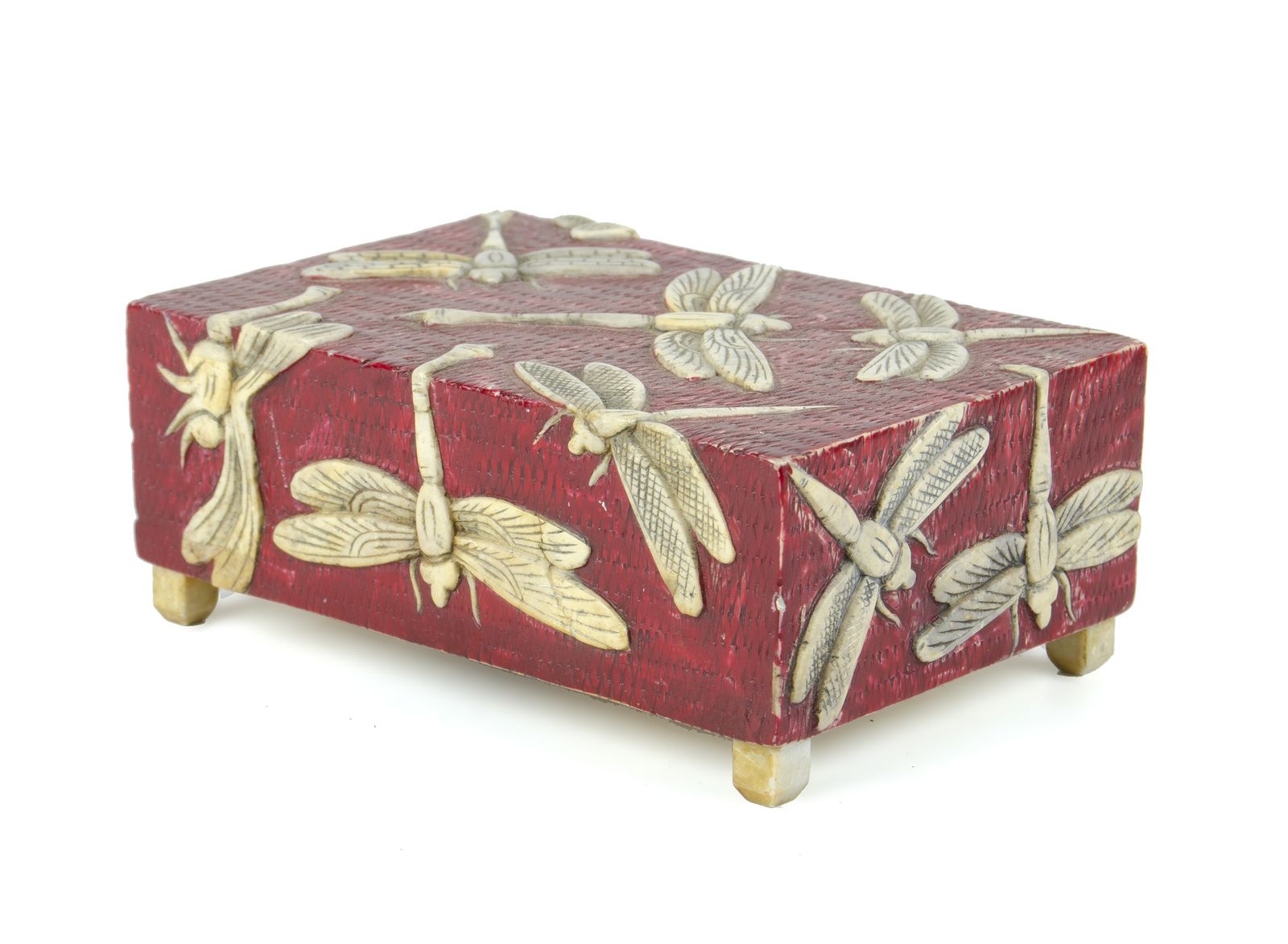 Pair Of Mid 20th Century Wood Jewelry Boxes With Carved Soapstone Dragonflies, Vietnam photo Home Decor