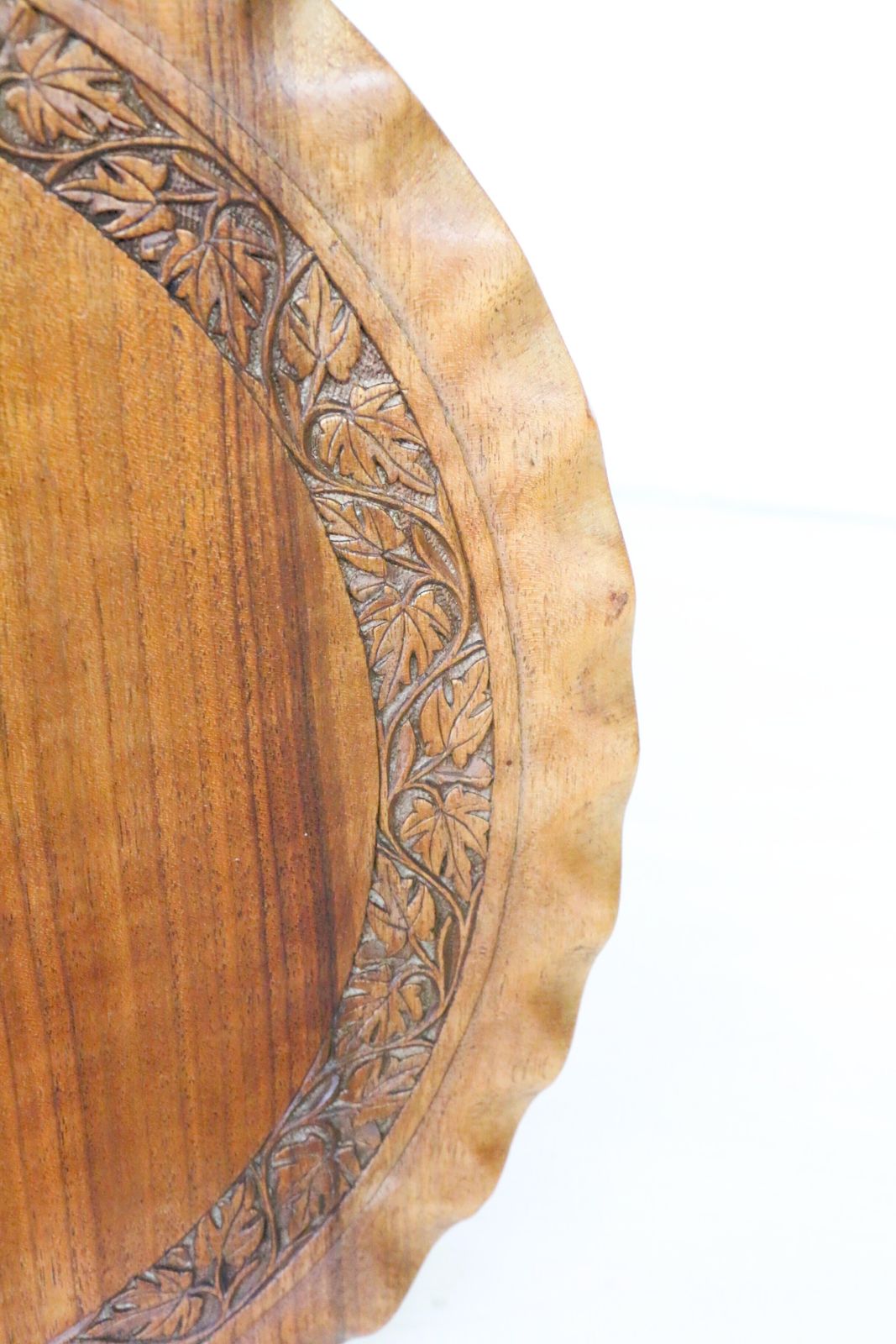 A Vintage Small Occasional Round Table Made From Teak With Carved Detailing Hand Made S.E.Asia photo vintage