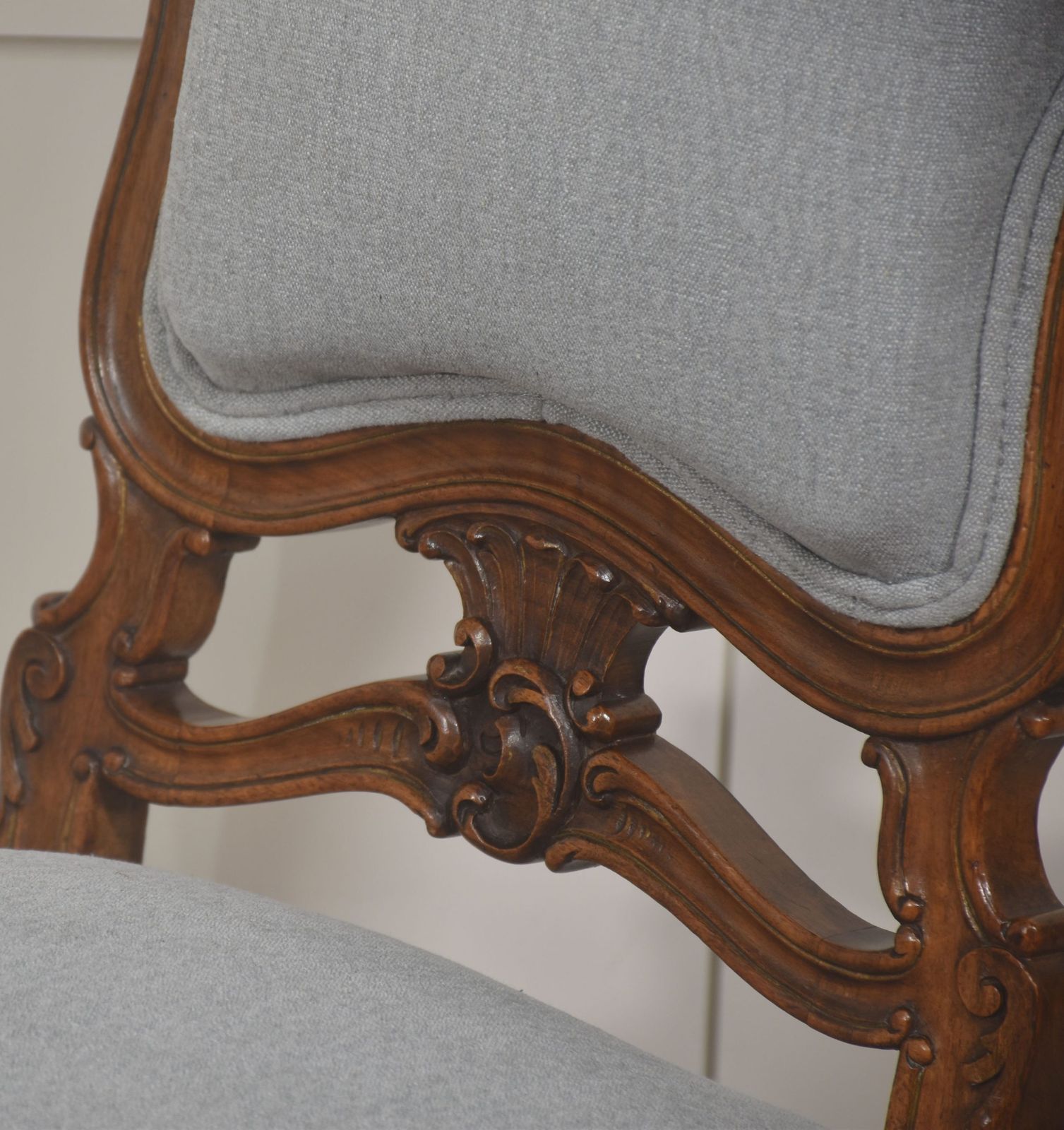 Pair Of Carved Walnut Louis XV Style Side Chairs photo vintage