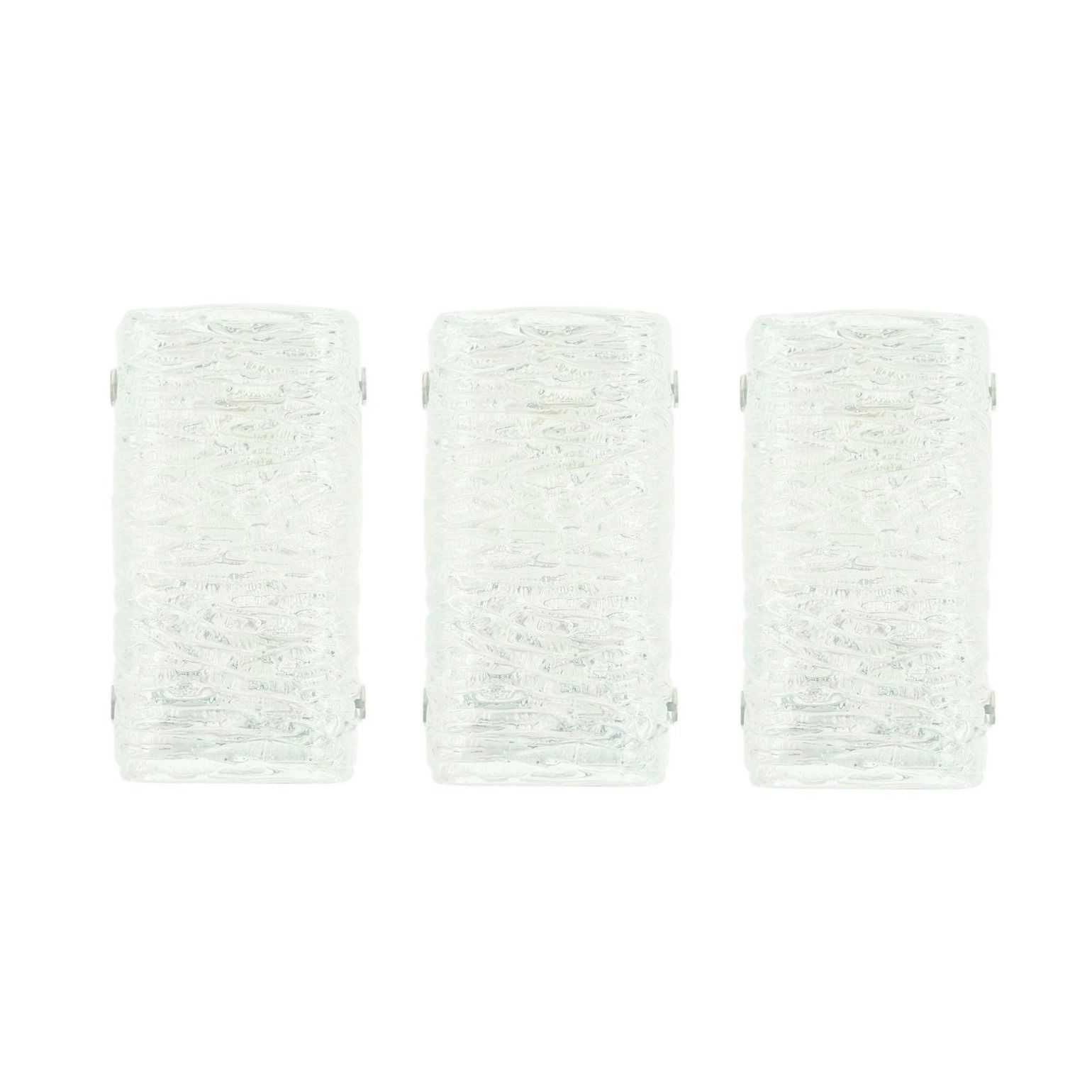 Set Of 3 Mid Century Modern Murano Ice Glass Wall Lights From Kaiser Leuchten, Germany, 1960s