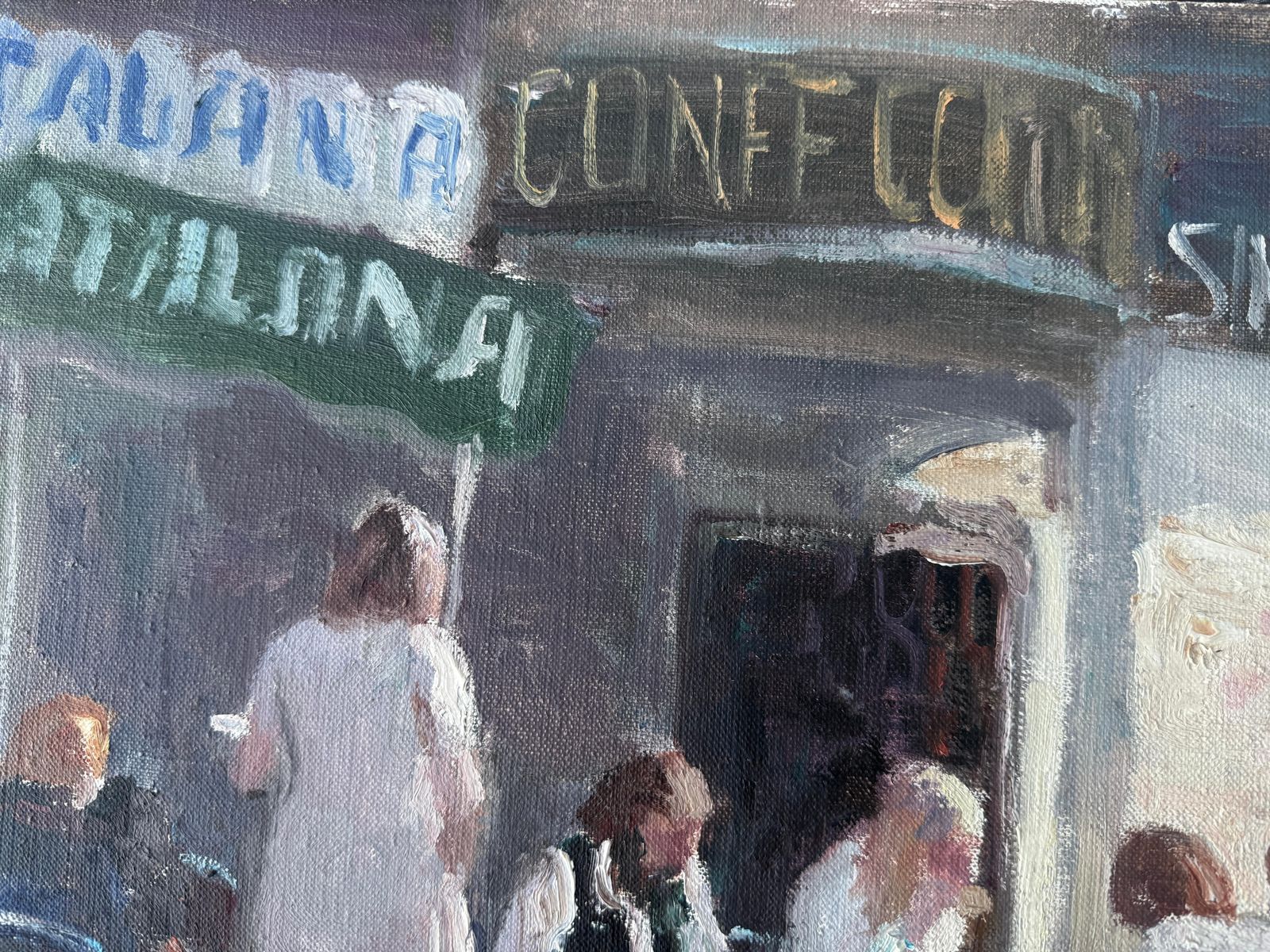 Angel Badia Camps – Parijse Caféterras, Olieverfschilderij, Europese Post Impressionistische Figuratieve Kunst, Ca. 1980 photo vinterior