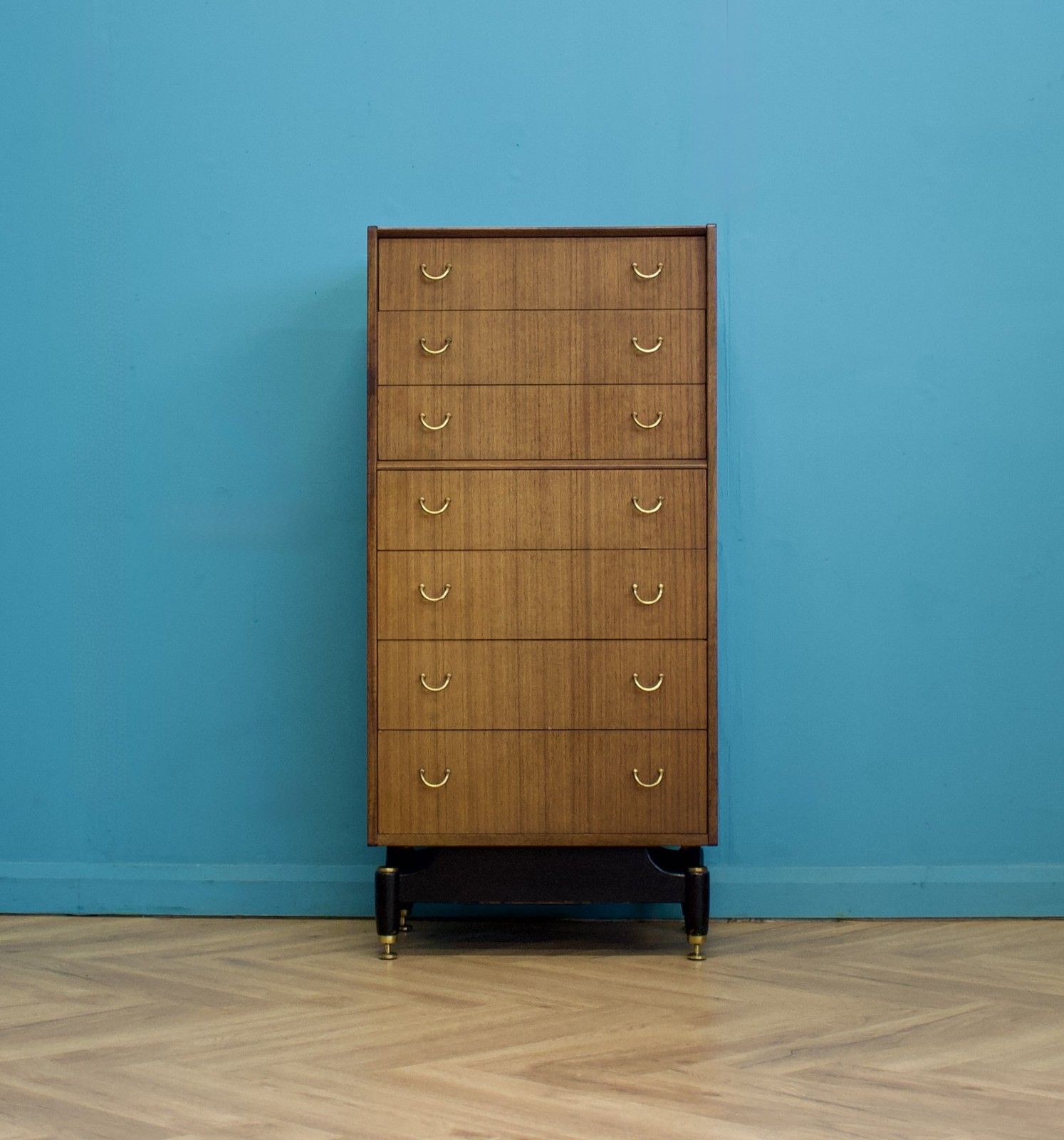Mid Century Tola And Black Tallboy Chest Of Drawers G Plan, 1960s #1704