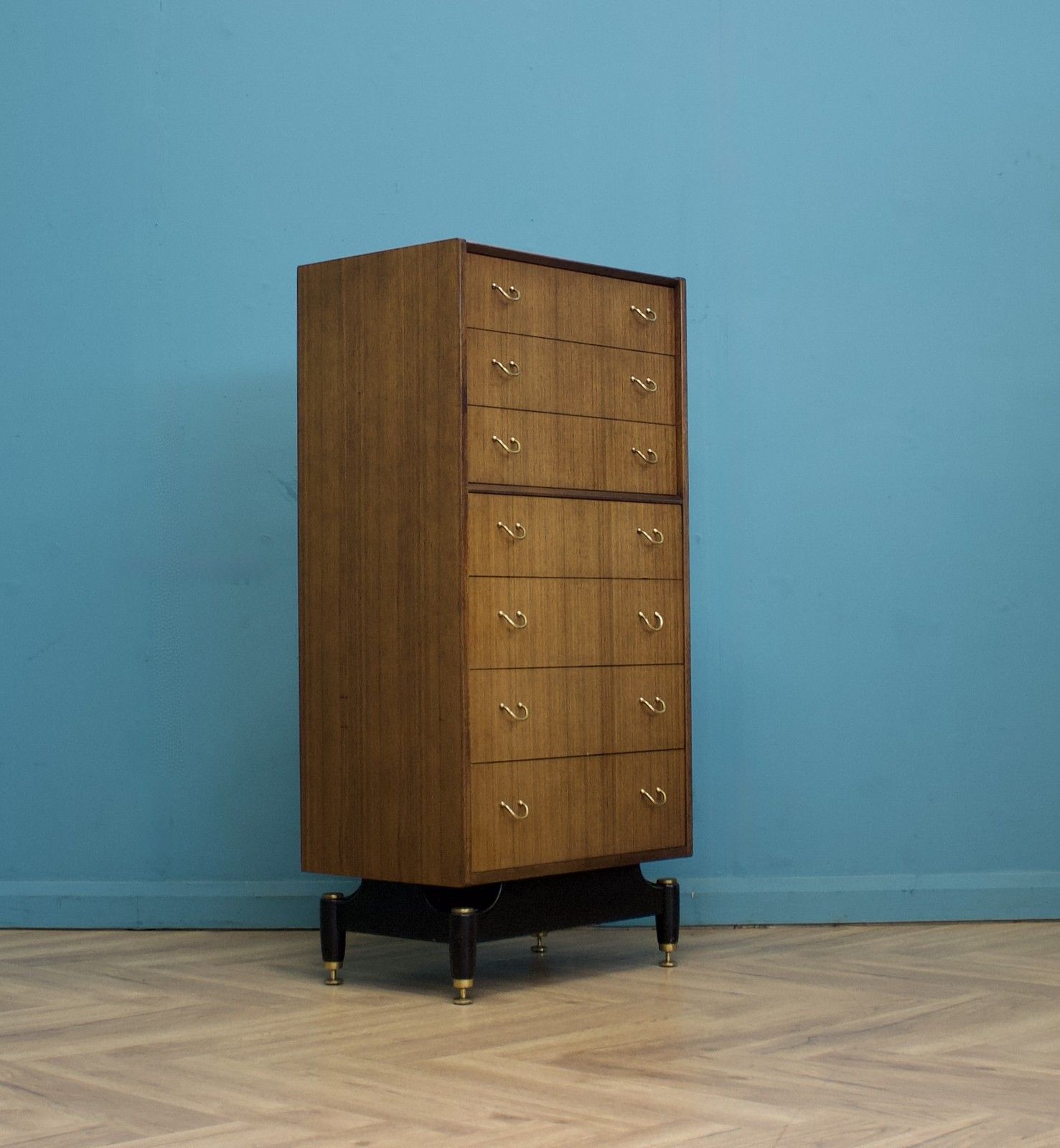 Mid Century Tola And Black Tallboy Chest Of Drawers G Plan, 1960s #1704 photo furniture