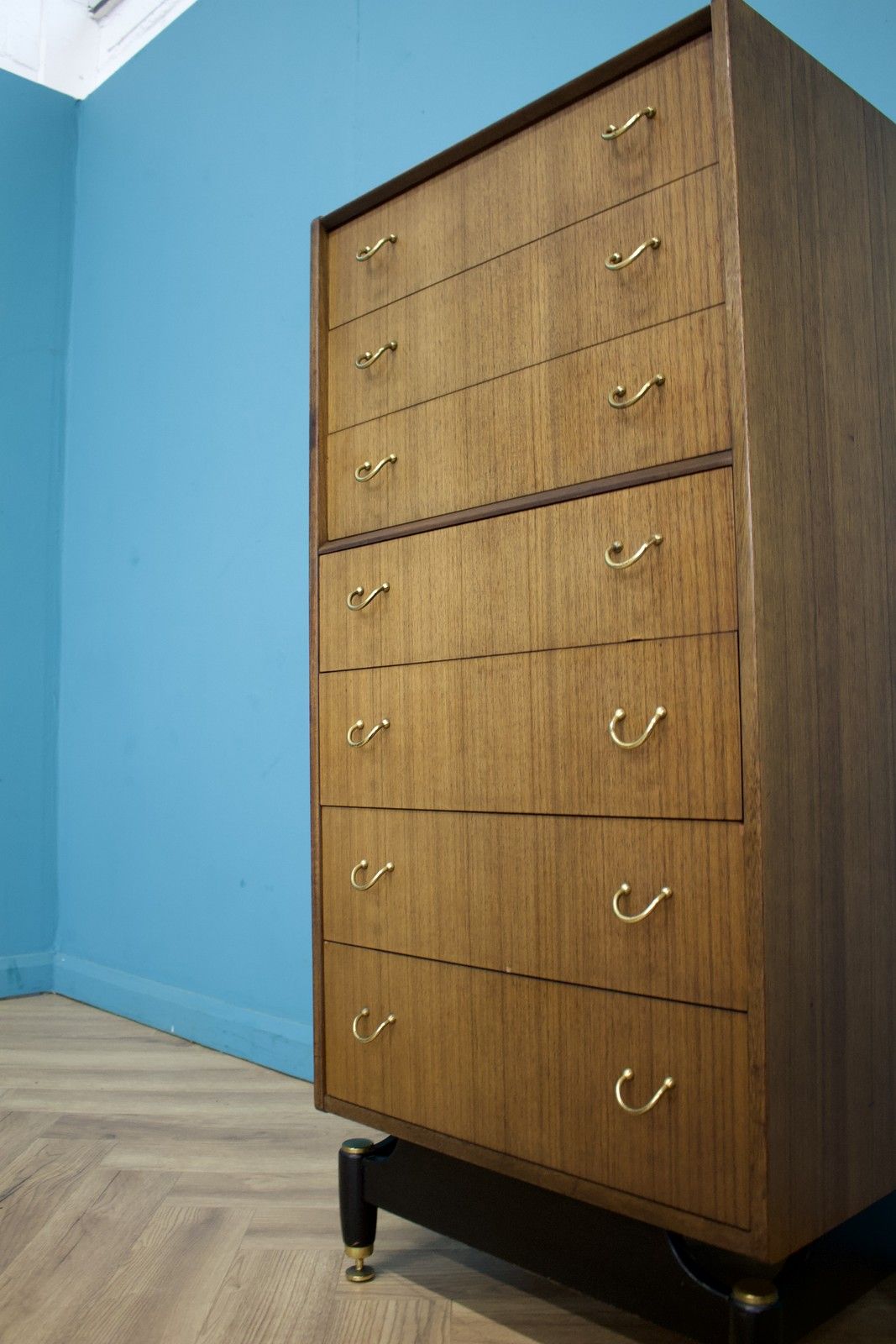 Mid Century Tola And Black Tallboy Chest Of Drawers G Plan, 1960s #1704 photo Furniture
