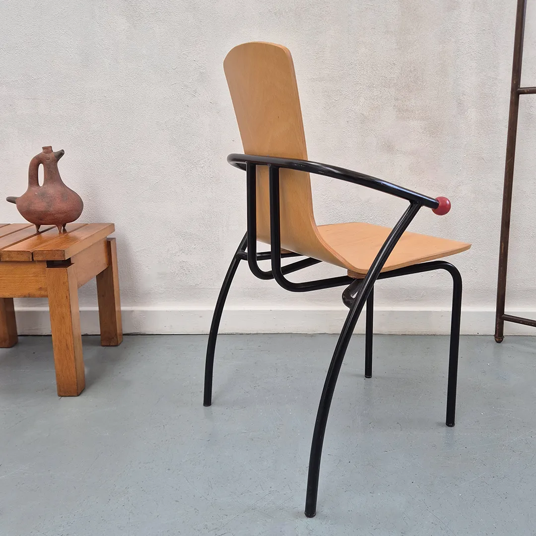 1980's Postmodern Plywood Chair: Mid Century Modernist Brutalist Retro Style photo for sale