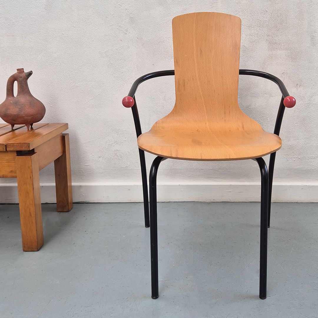1980's Postmodern Plywood Chair: Mid Century Modernist Brutalist Retro Style photo Furniture