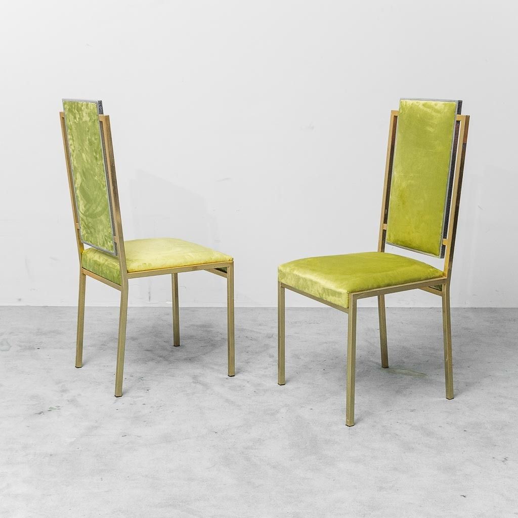 Set Of 4 Vintage Chairs In Metal And Green Velvet, 1970s Modern Antiques photo buy