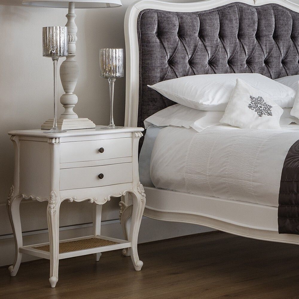 Beautiful Coach House Provence French Style 2 Draw White Bedside Table With Rattan – Superb Condition – £334 photo furniture