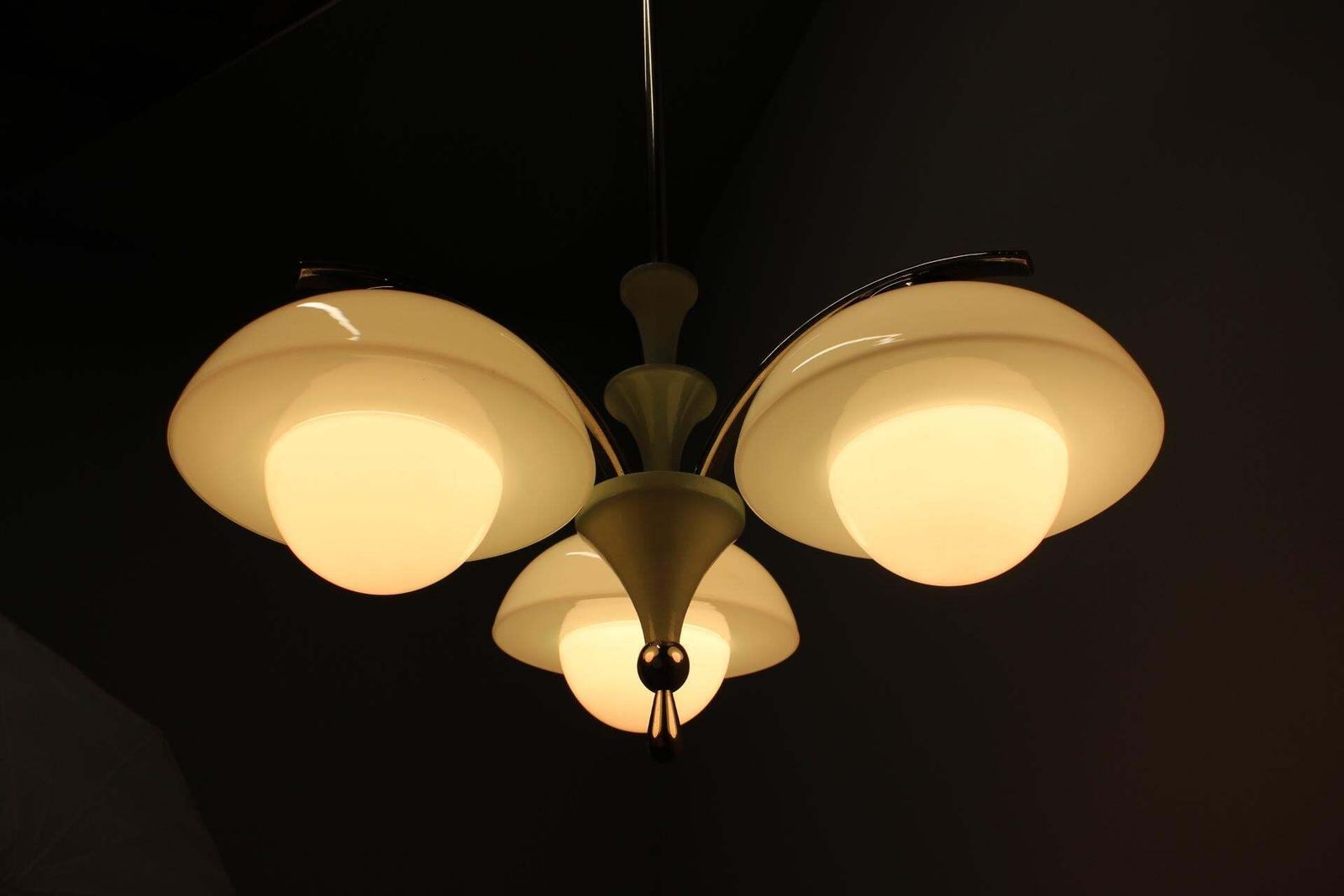1436.0 Art Deco Chandelier 1930s Czechoslovakia Mint Glass Chrome Ceiling Light photo
