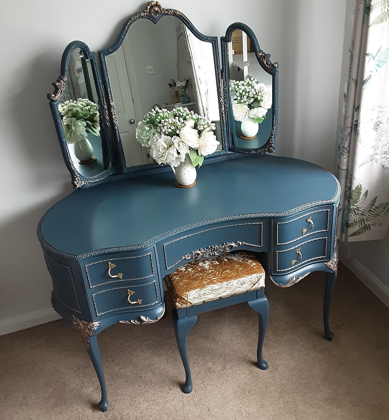 Olympus Vintage French Louis Style Antoinette Dressing Table With Mirrors And Stool photo furniture