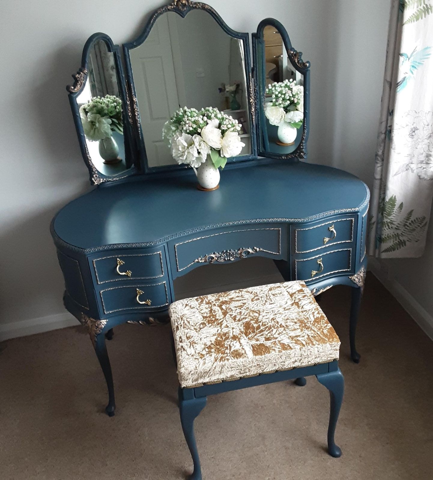 Olympus Vintage French Louis Style Antoinette Dressing Table With Mirrors And Stool photo vintage