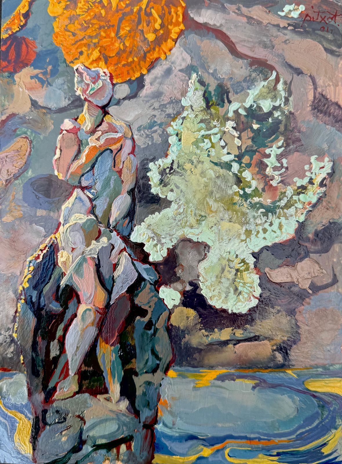 Antoni Pitxot Signed Oil Painting Cadaqués 2001 – Organic Surreal Composition On Cardboard 2001