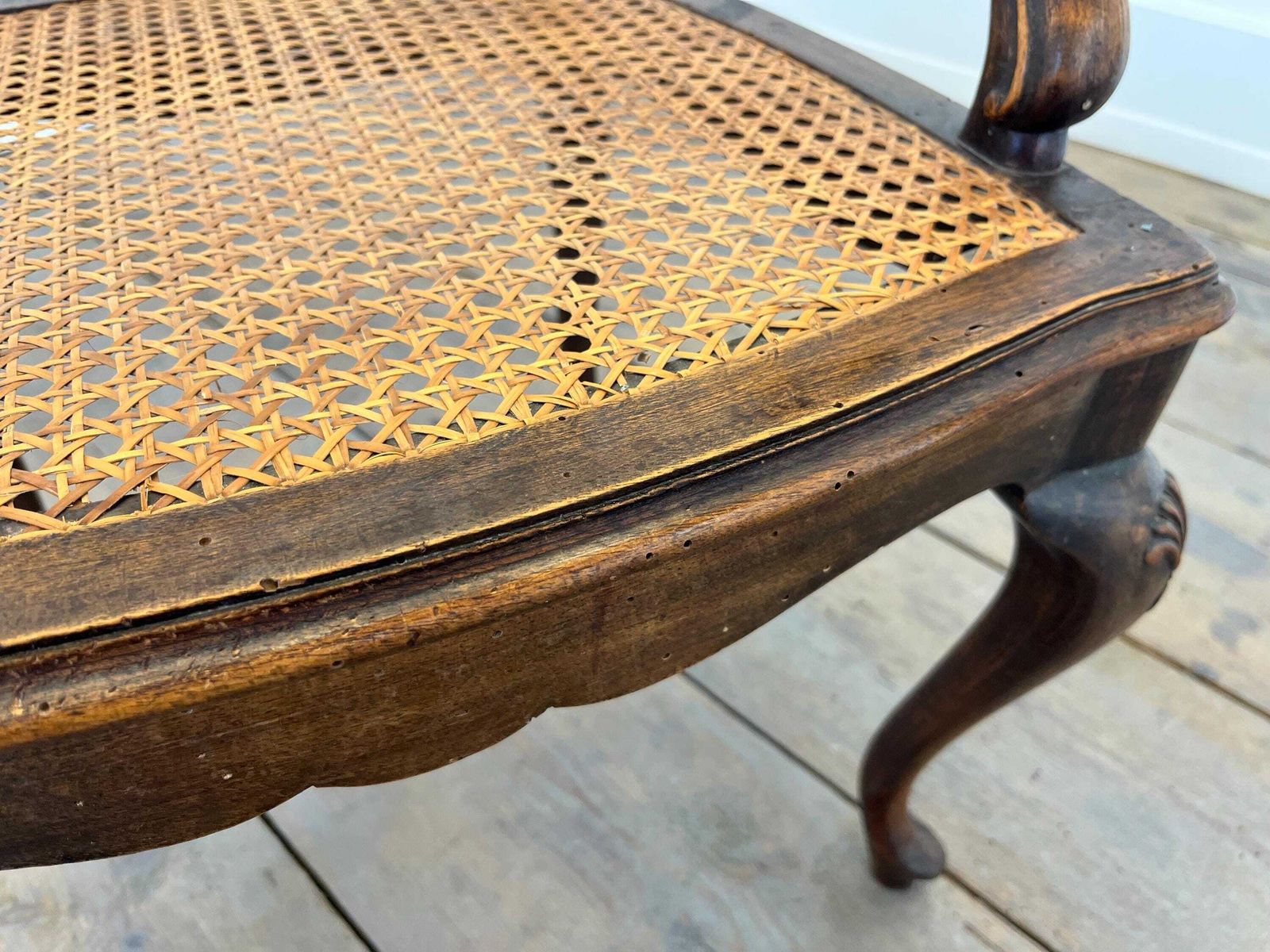 photo buy Antique French Rattan Armchair / Hand Carved Wood / 1890s
