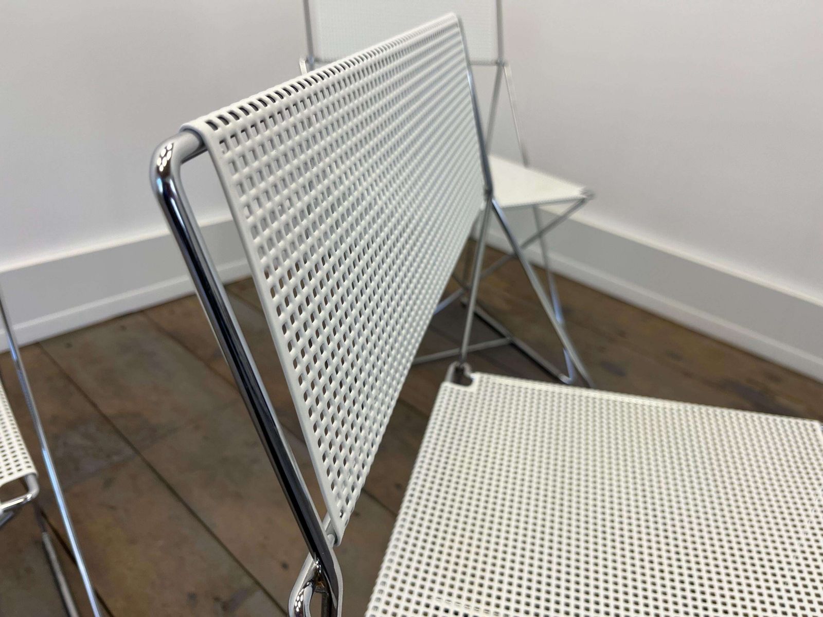 Set Of 4 Designer Chairs By Niels Jorge Haugesen X Line / Mcm Metal Dining Chairs / Italian Dining Chairs 80s photo 1633.0